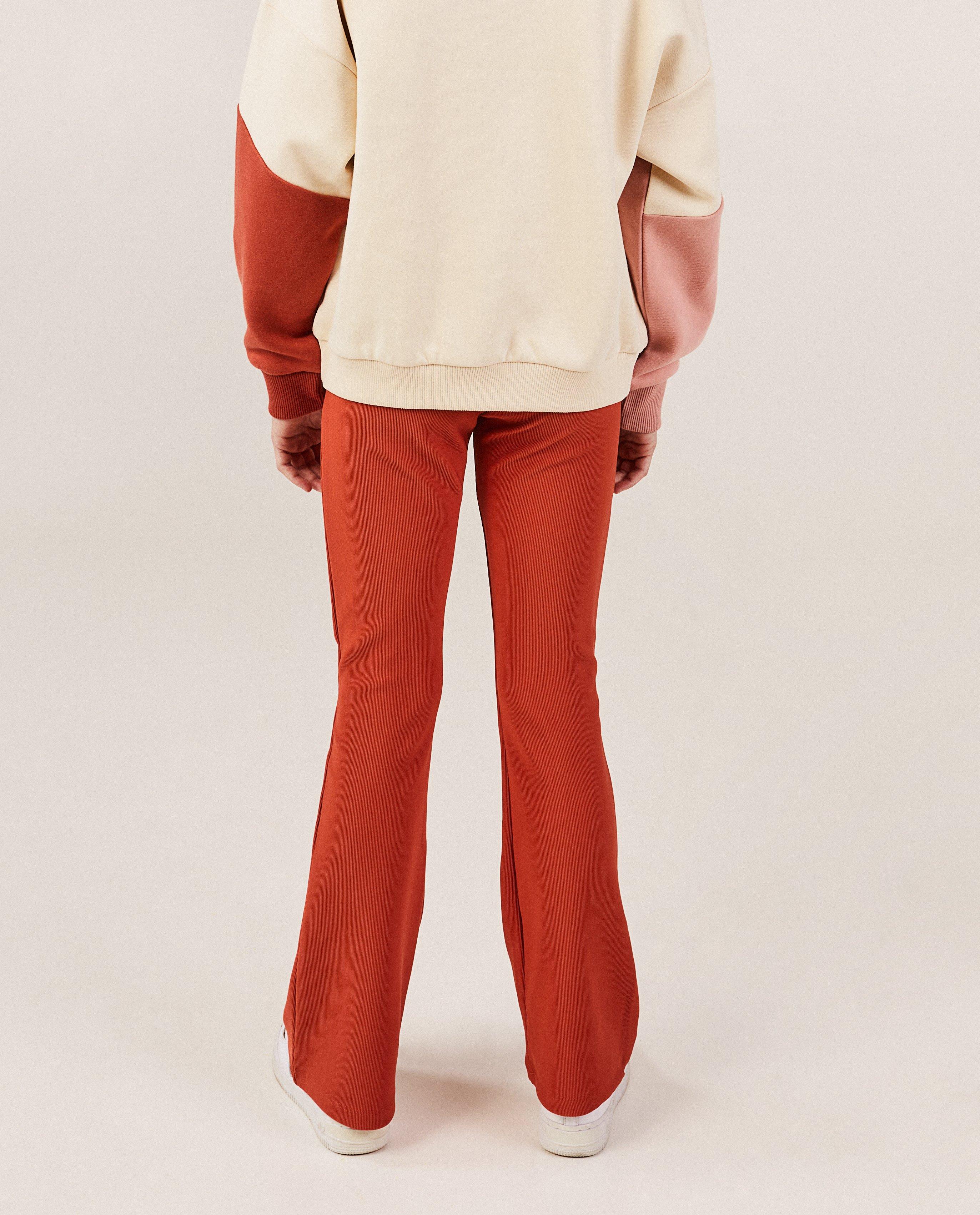 Leggings - Donkergroene legging met rib, flared fit