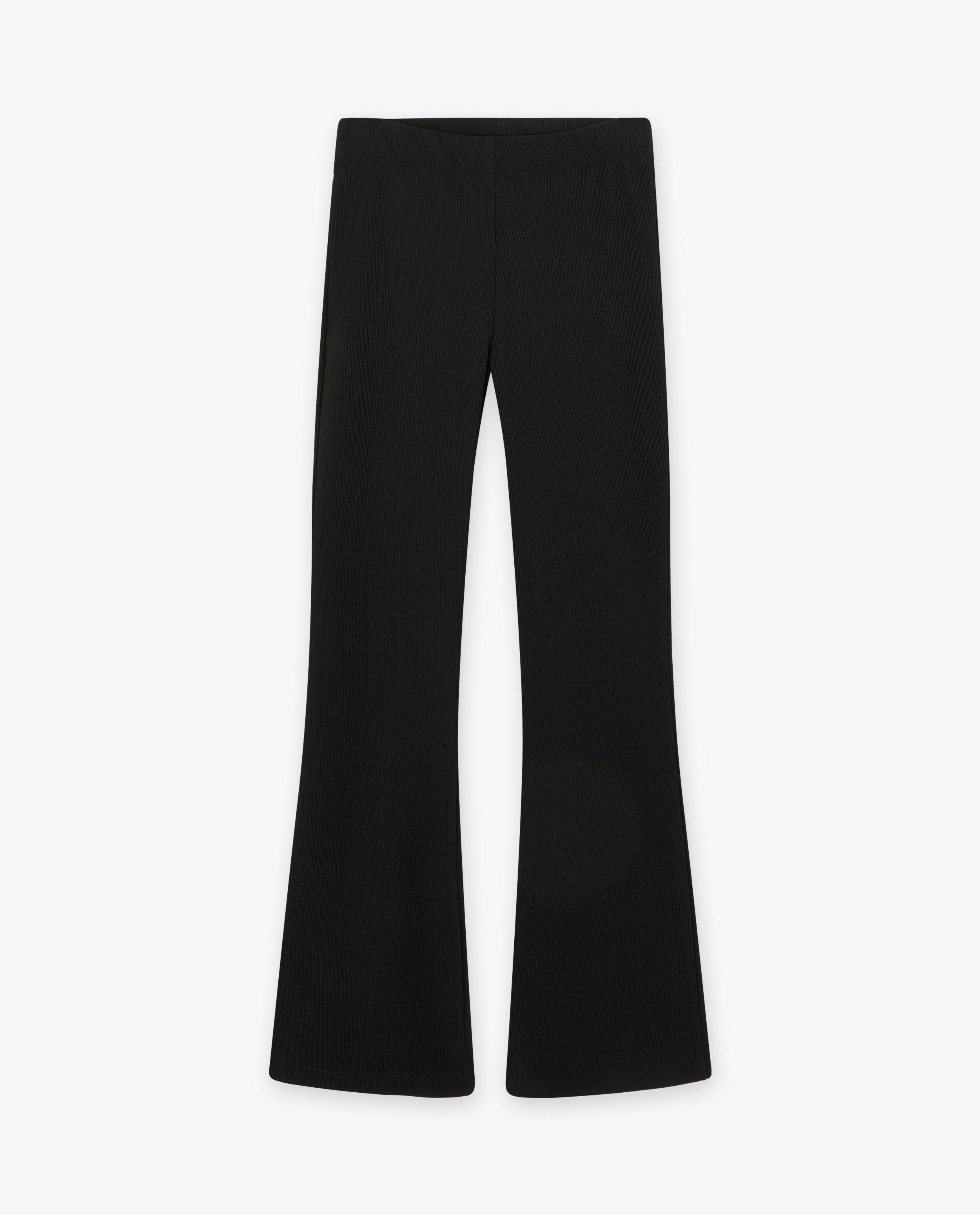 Leggings - Donkergroene legging met rib, flared fit