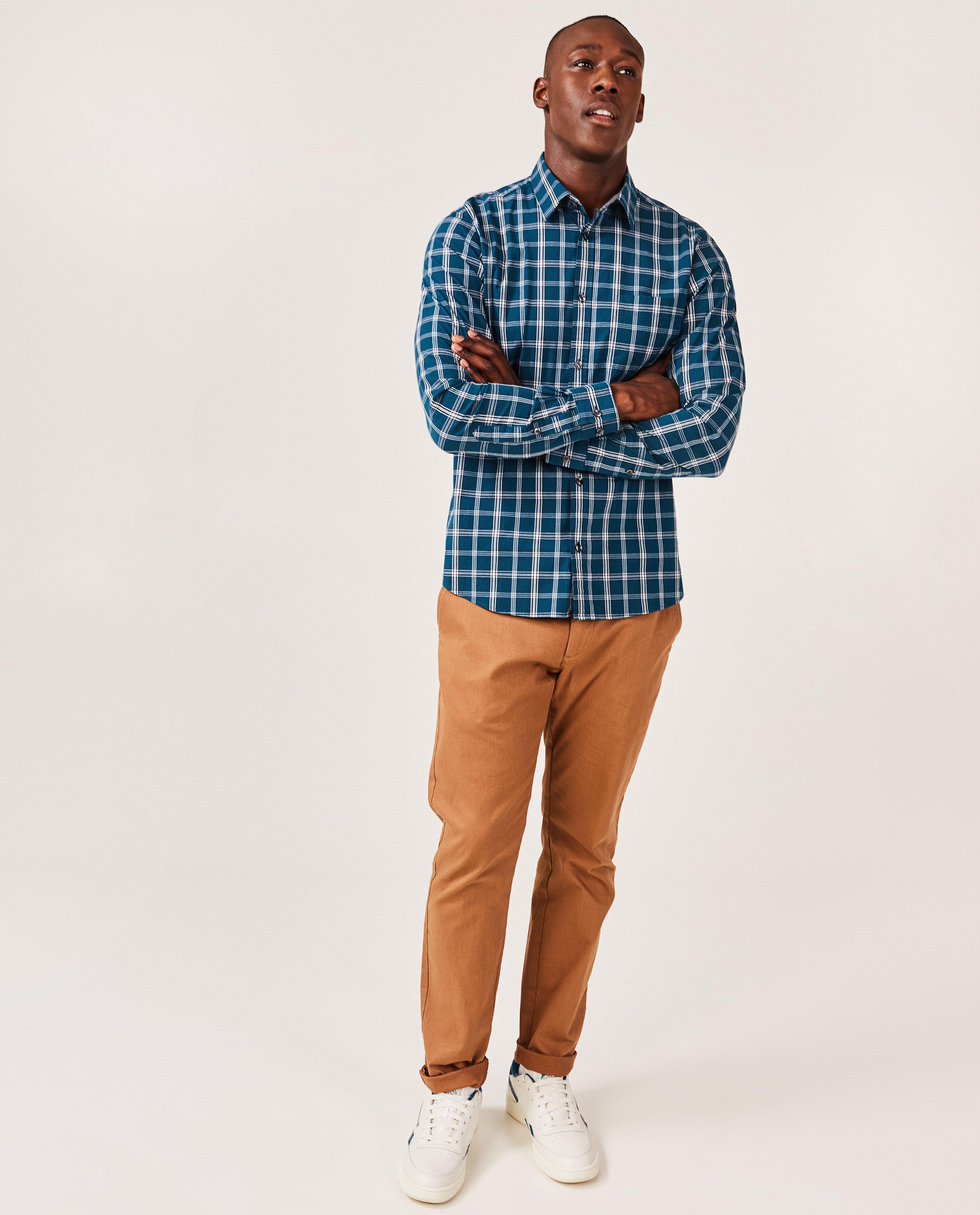 Broeken - Bruine broek met structuur, regular fit