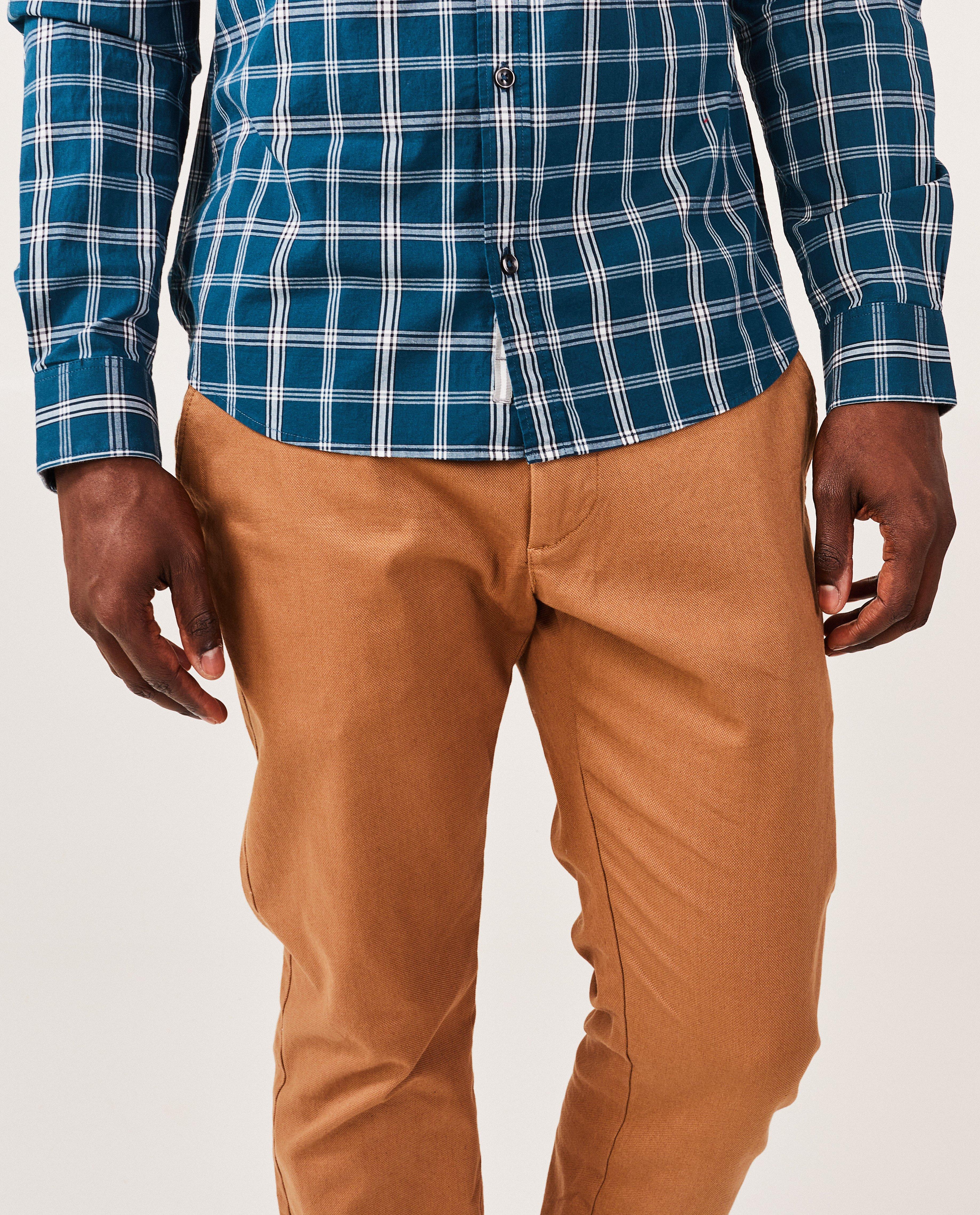 Broeken - Bruine broek met structuur, regular fit