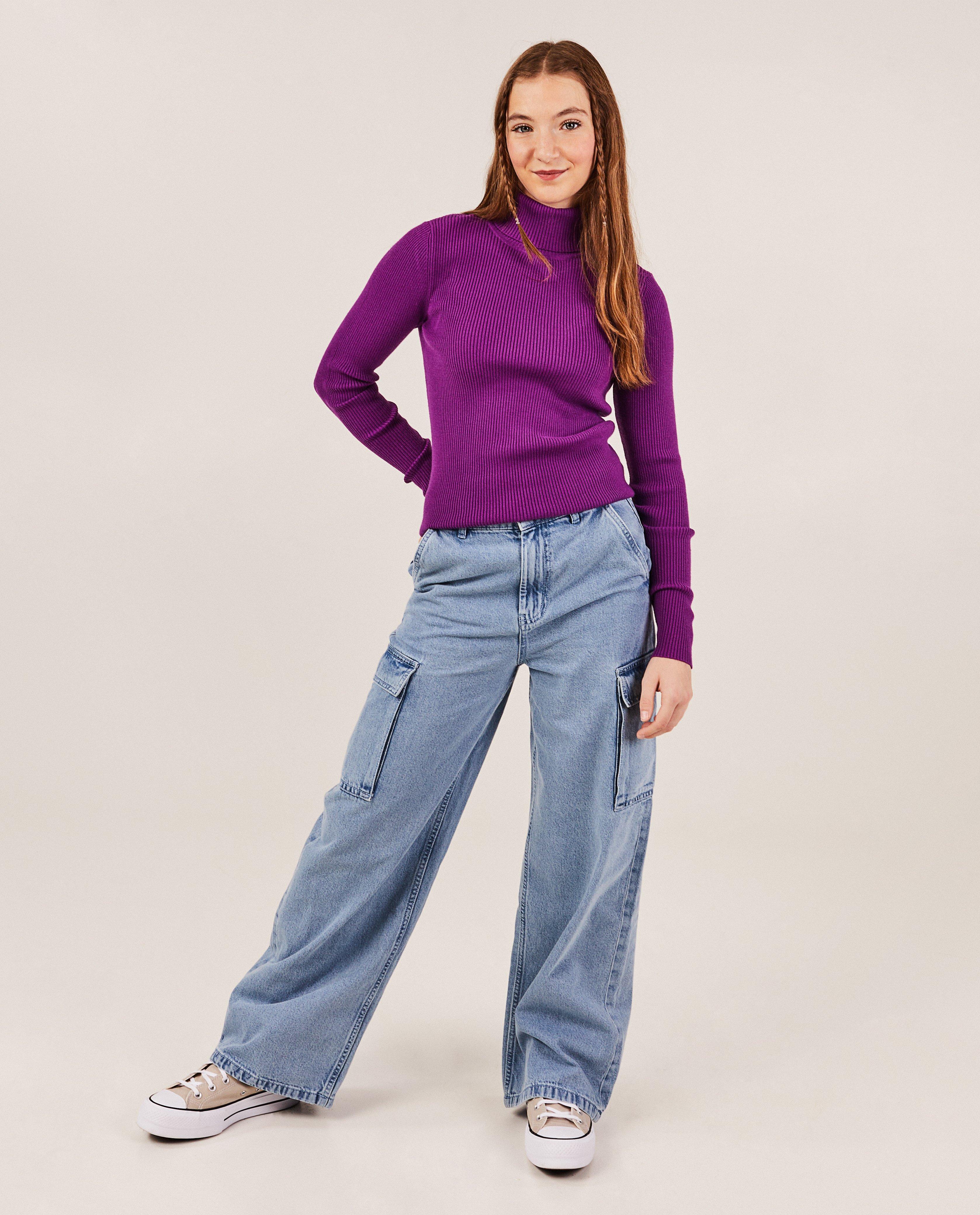 Pull mauve côtelé à col roulé - null - Groggy