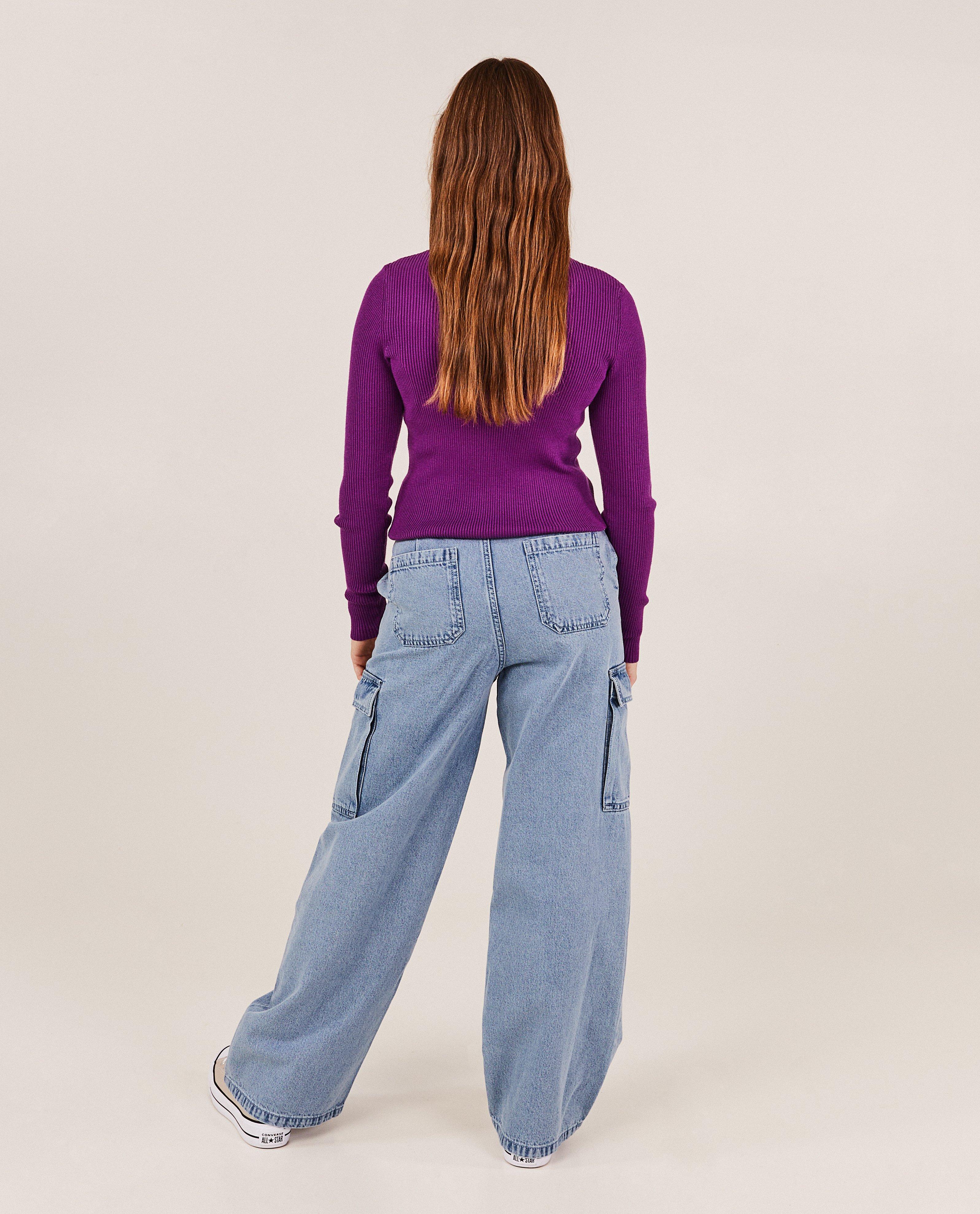 Pulls - Pull mauve côtelé à col roulé