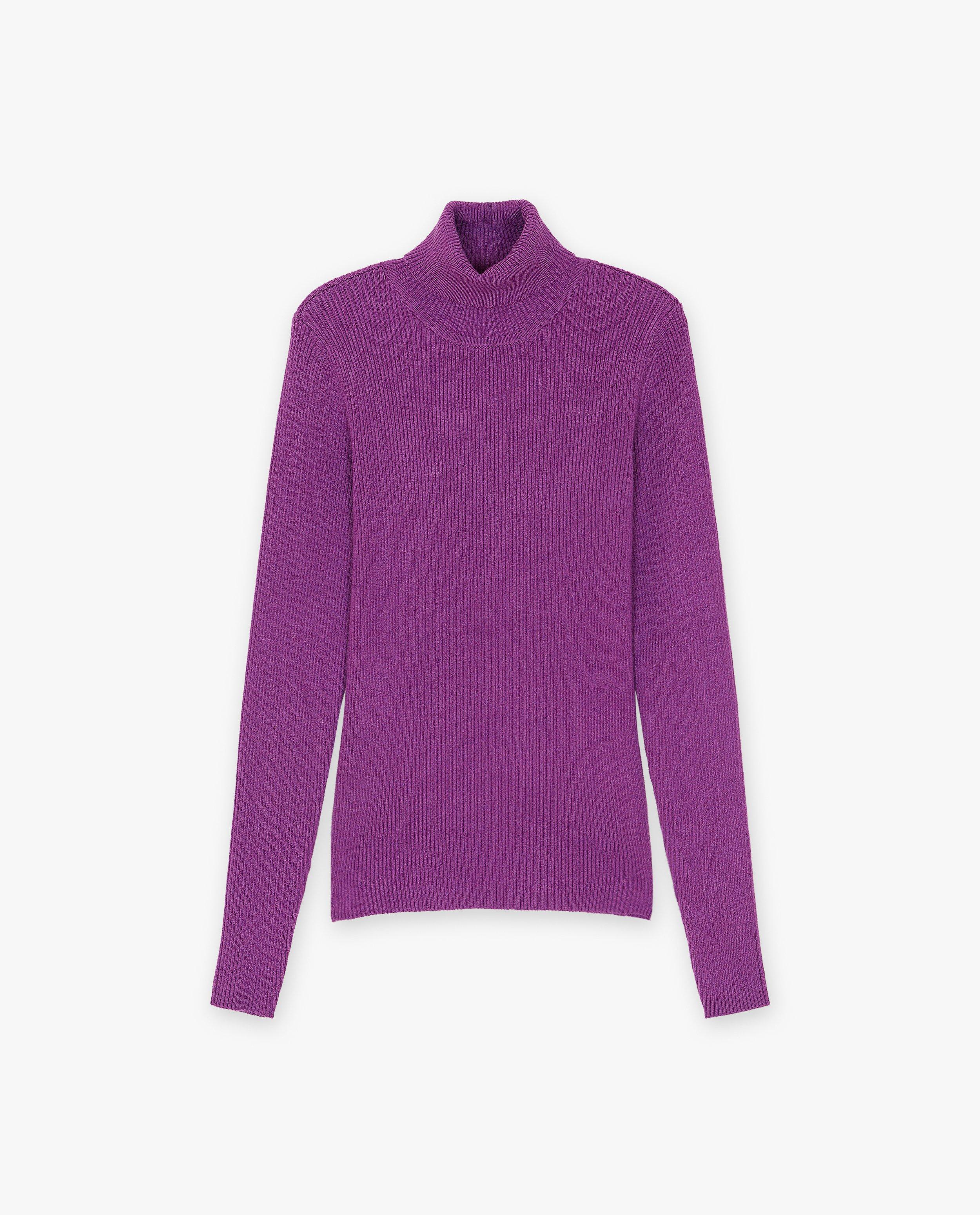 Pulls - Pull mauve côtelé à col roulé