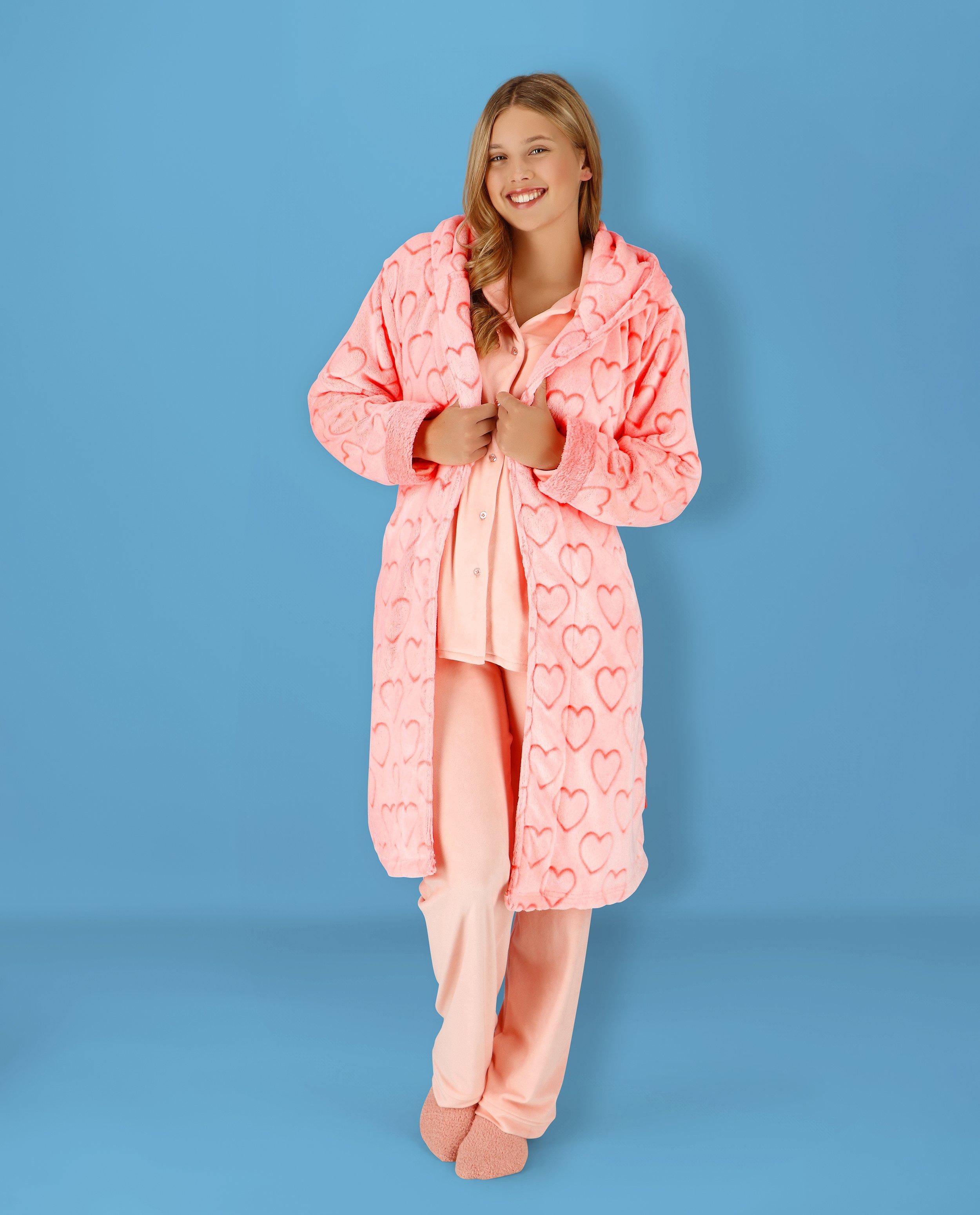 Nachtkleding - Roze badjas met hartjes, XS-XL