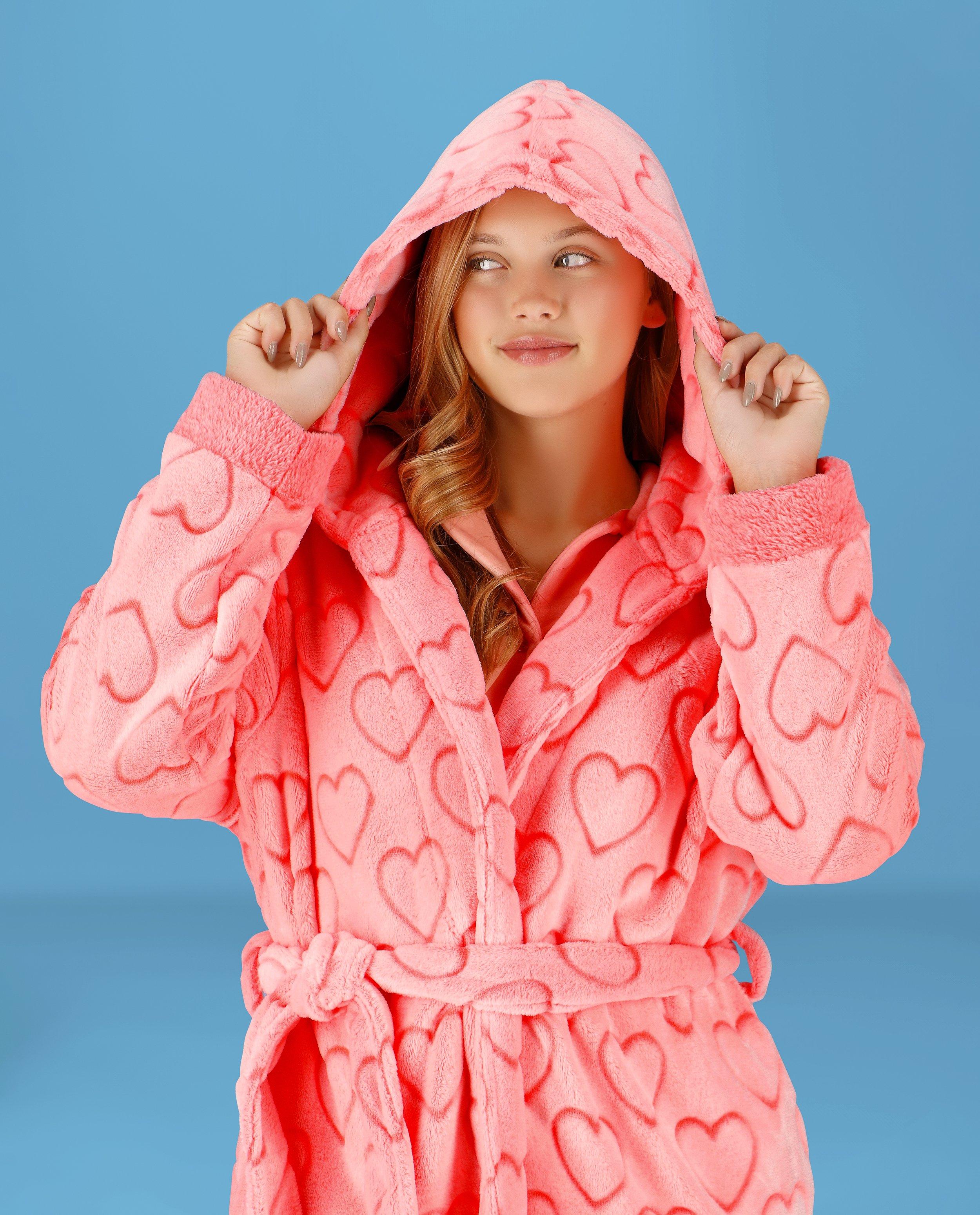 Nachtkleding - Roze badjas met hartjes, XS-XL