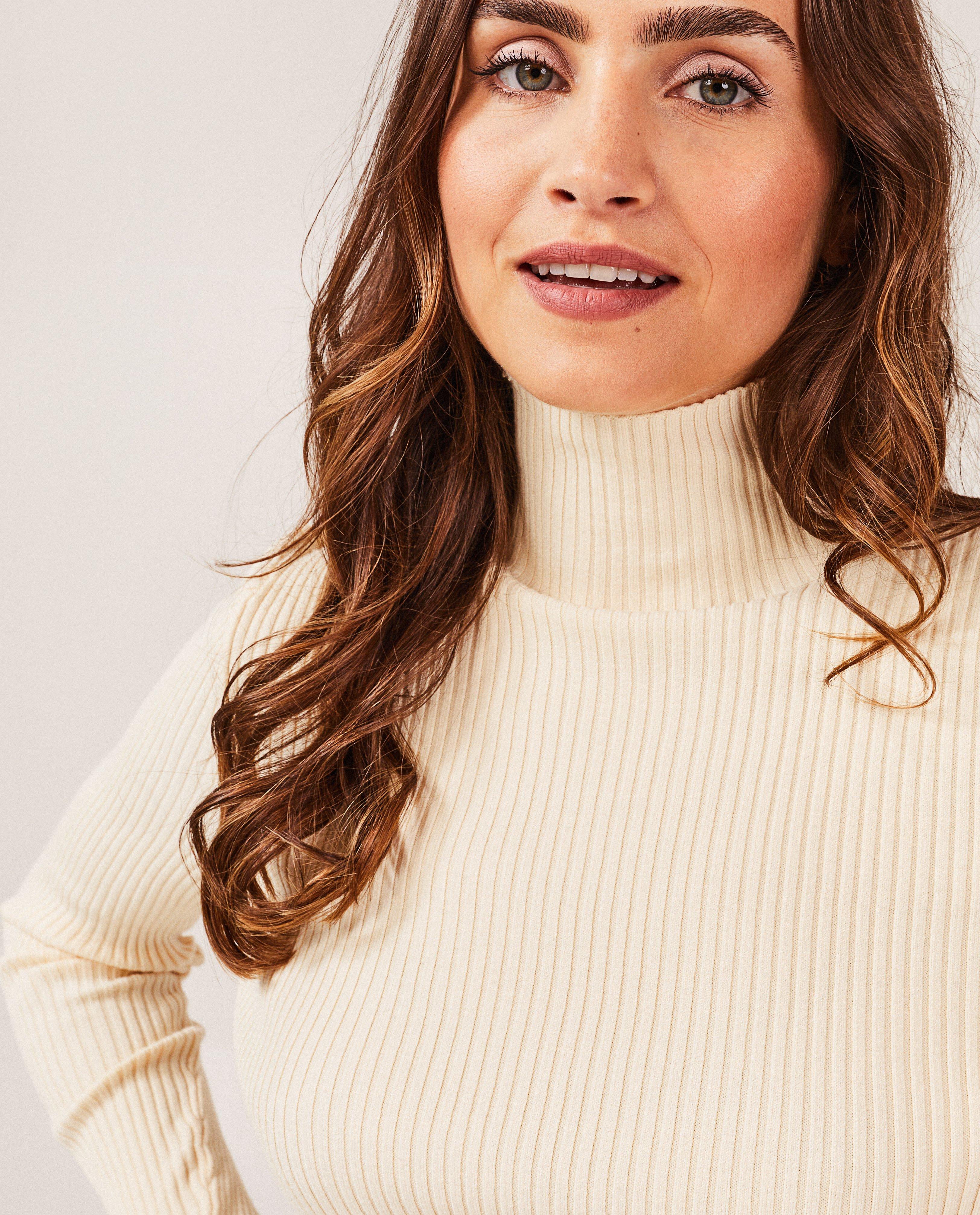 Truien - Beige longsleeve met rib, dames
