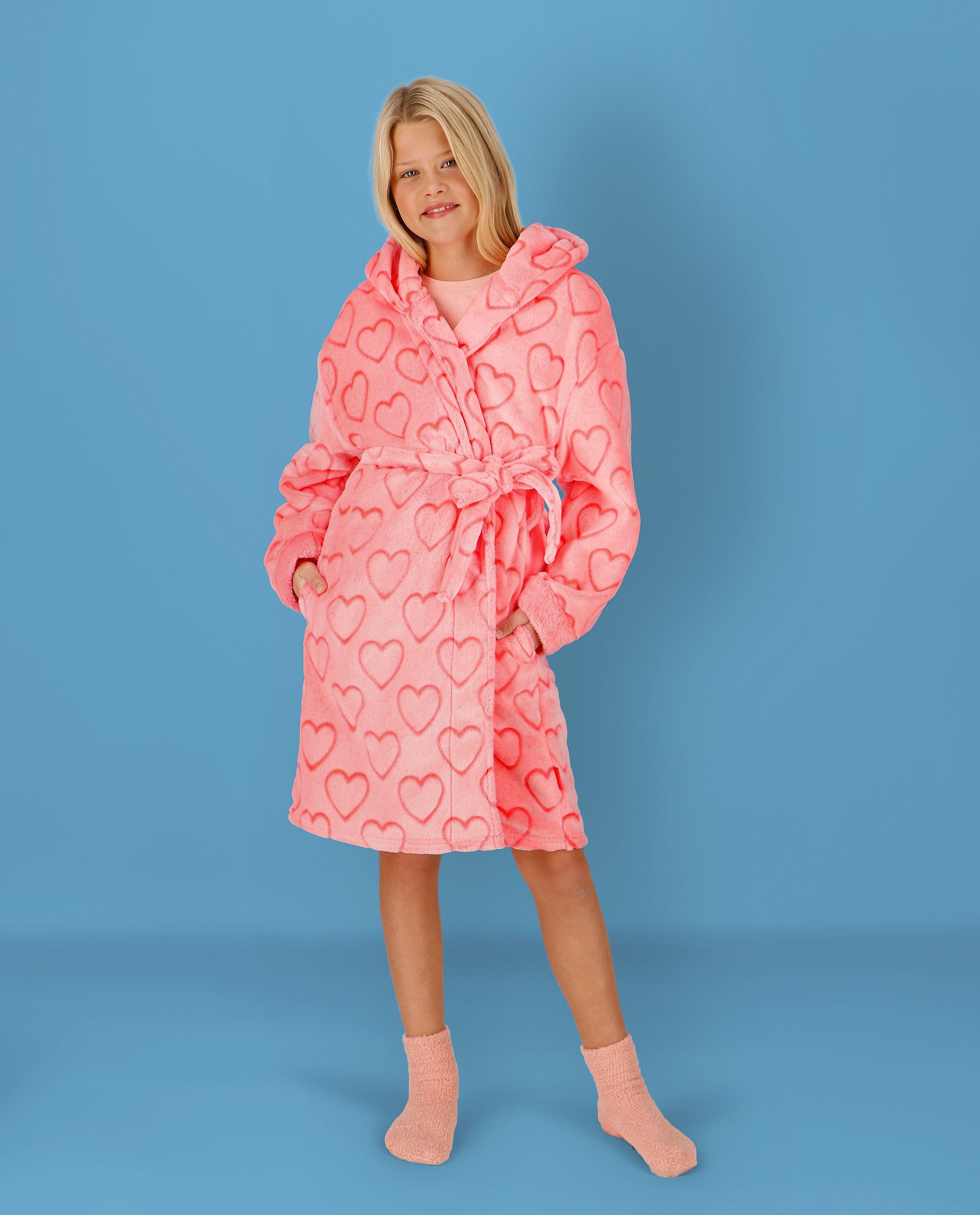 Nachtkleding - Roze badjas met hartjes, 4-14 jaar