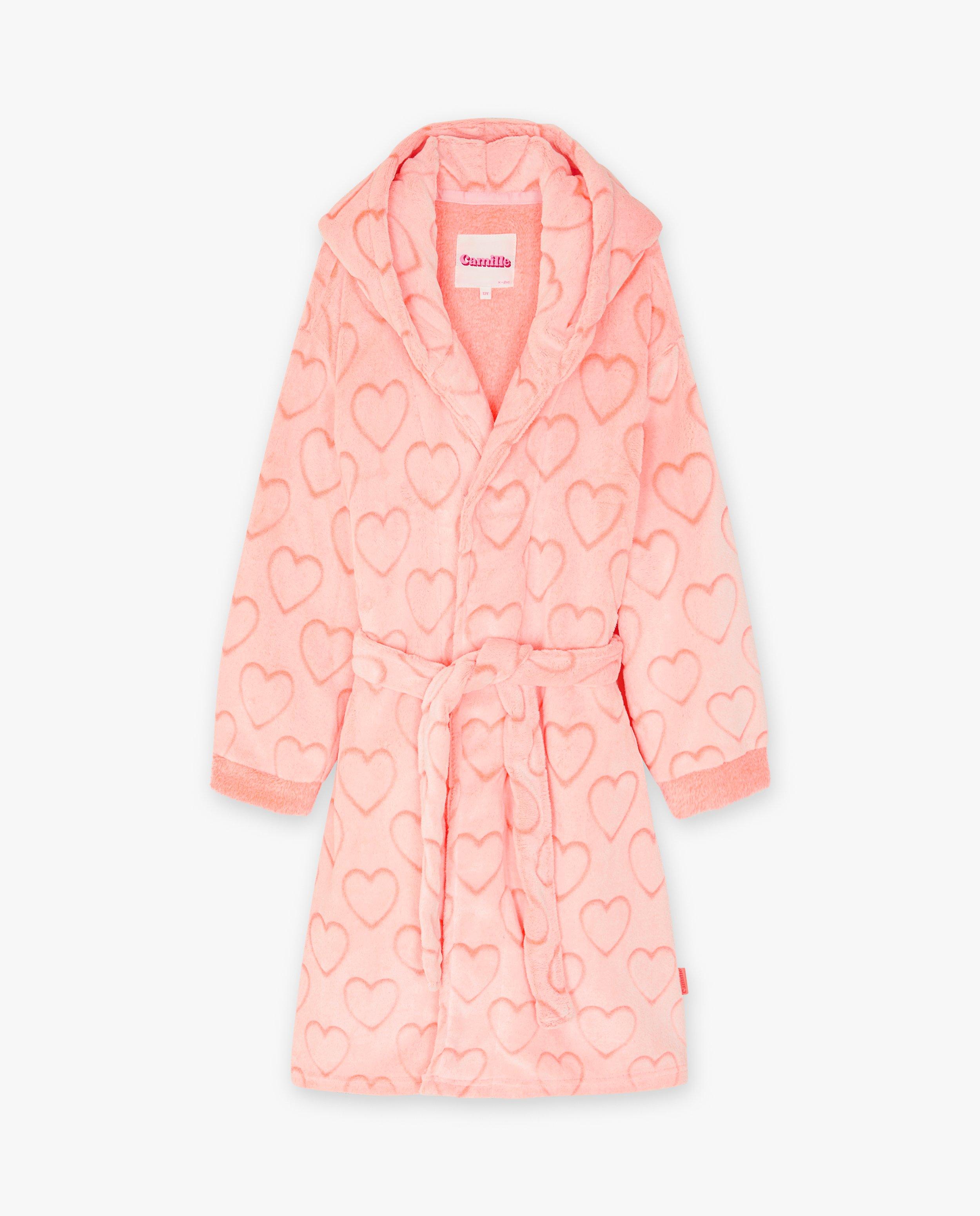 Nachtkleding - Roze badjas met hartjes, 4-14 jaar