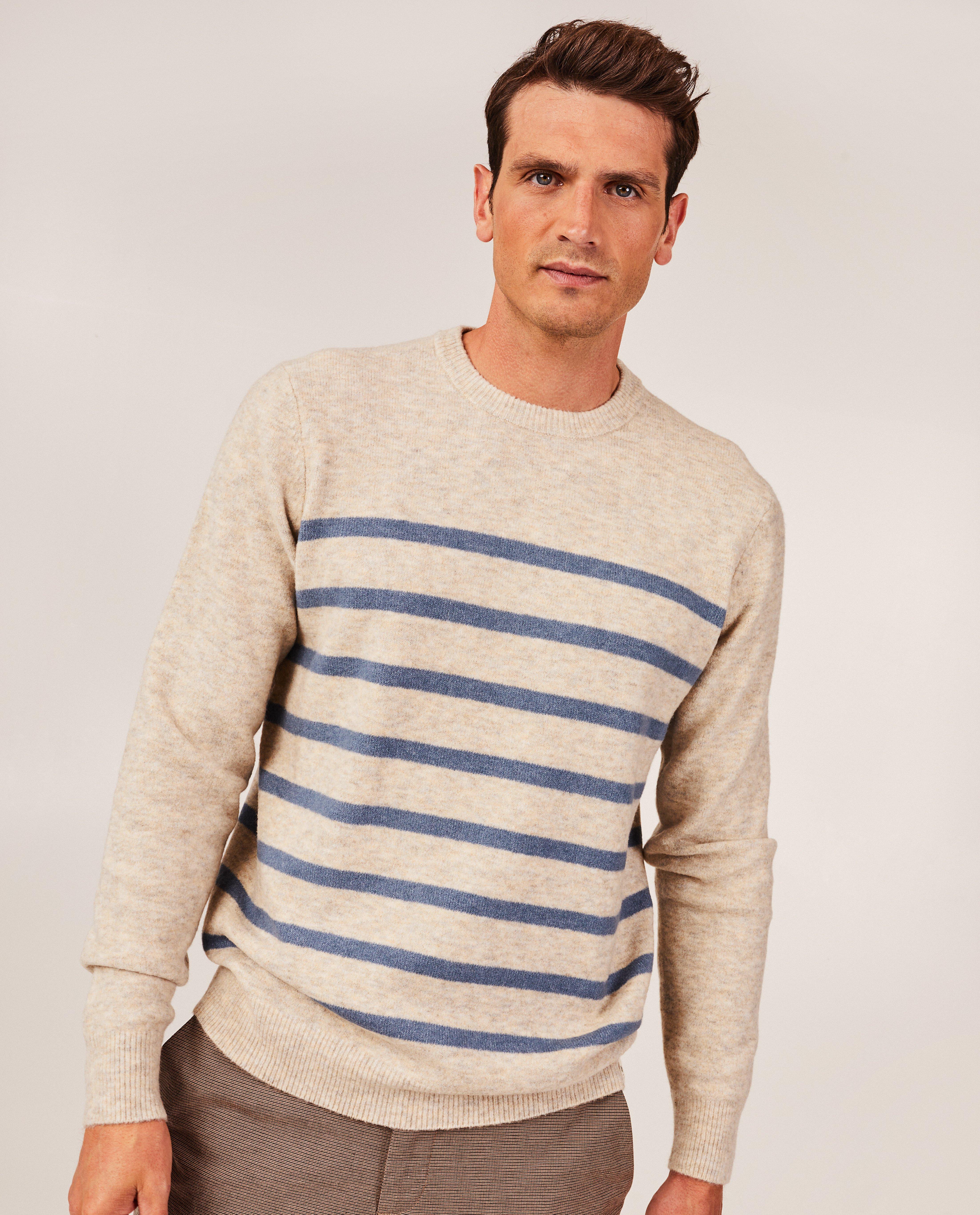 Gebreide trui met strepen, heren - Product Detail - lichtbruin - afbeelding nummer 2