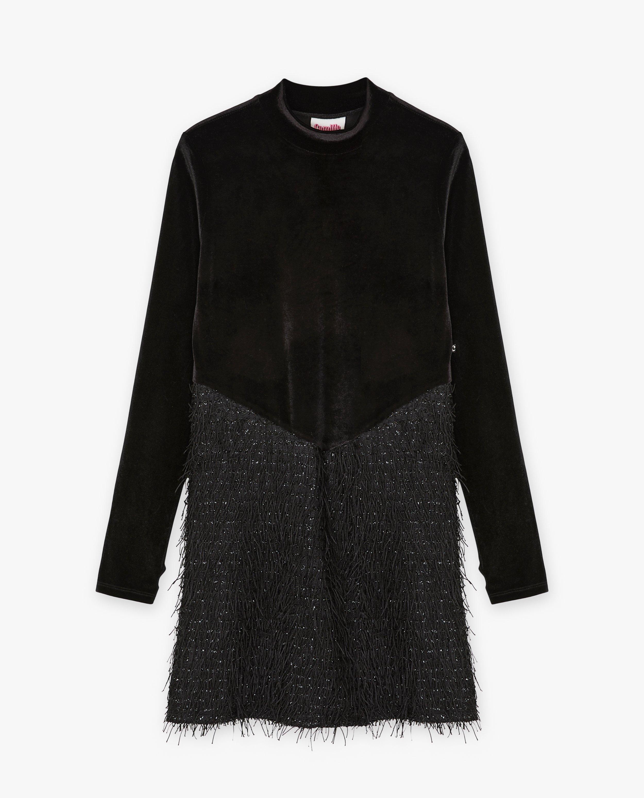 Kleedjes - Fluwelen jurk met franjes, XS-XL