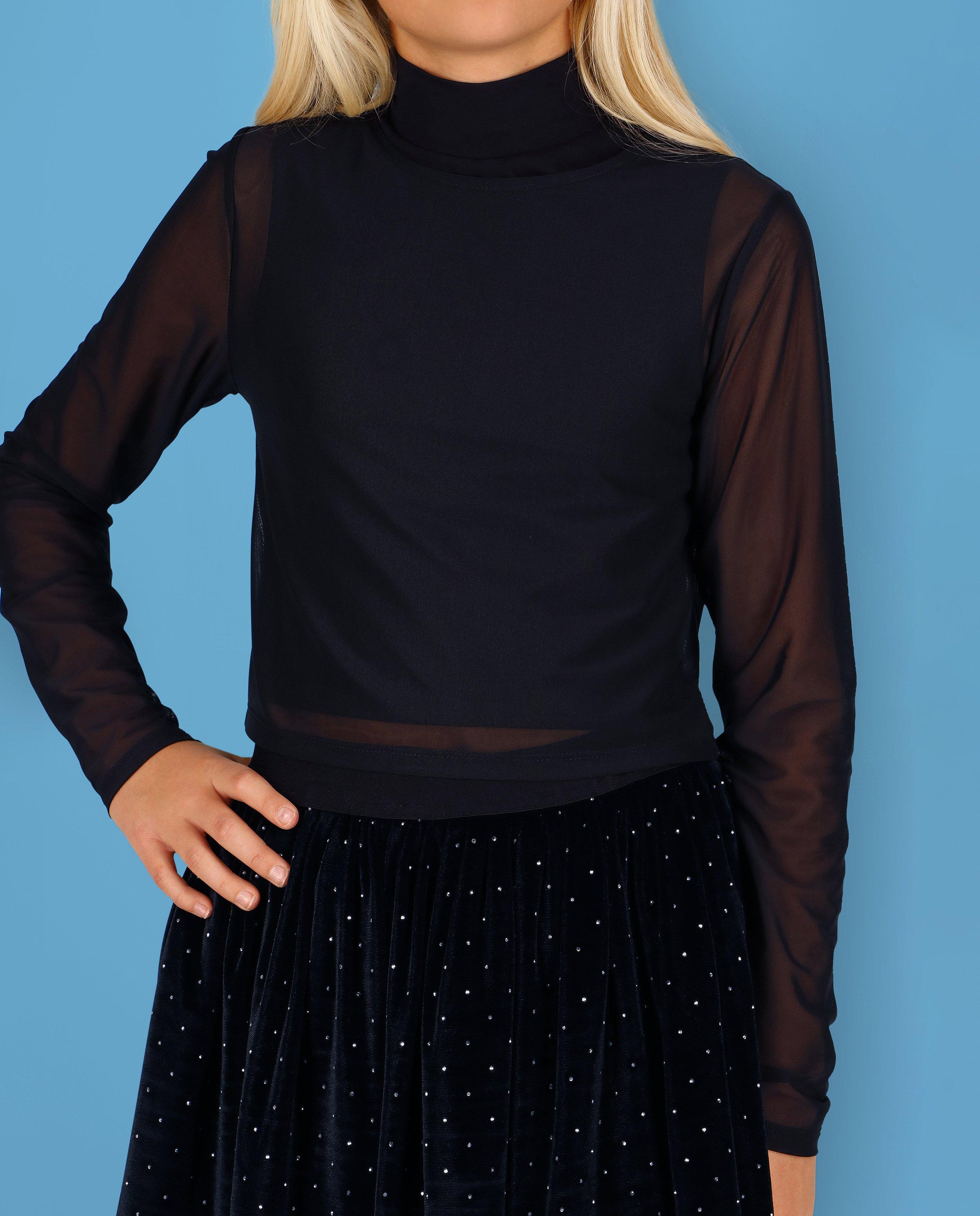 Zwarte top met longsleeve van mesh, 4-14 jaar - null - CAMILLE