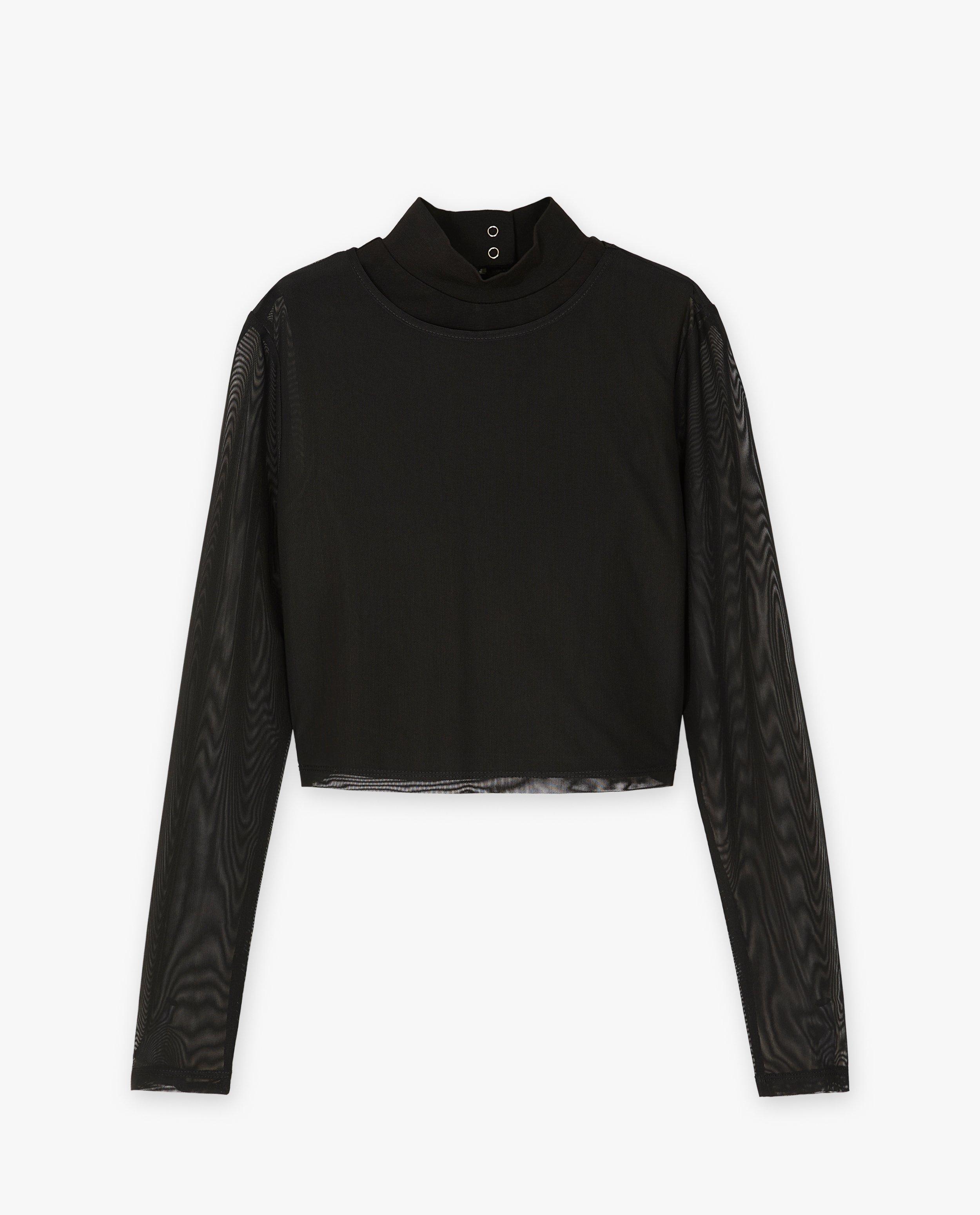 T-shirts - Zwarte top met longsleeve van mesh, 4-14 jaar