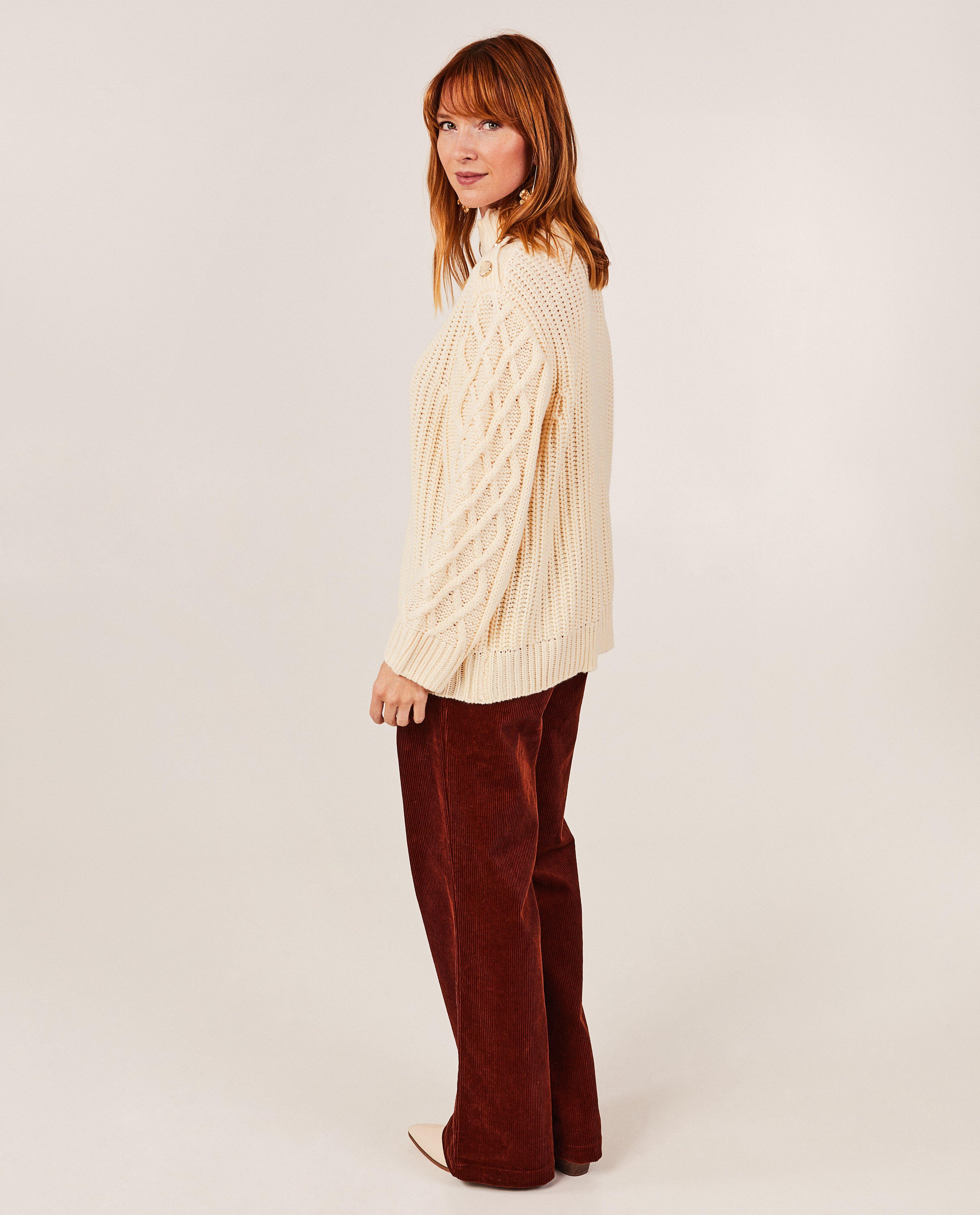 Truien - Beige trui met gebreid patroon