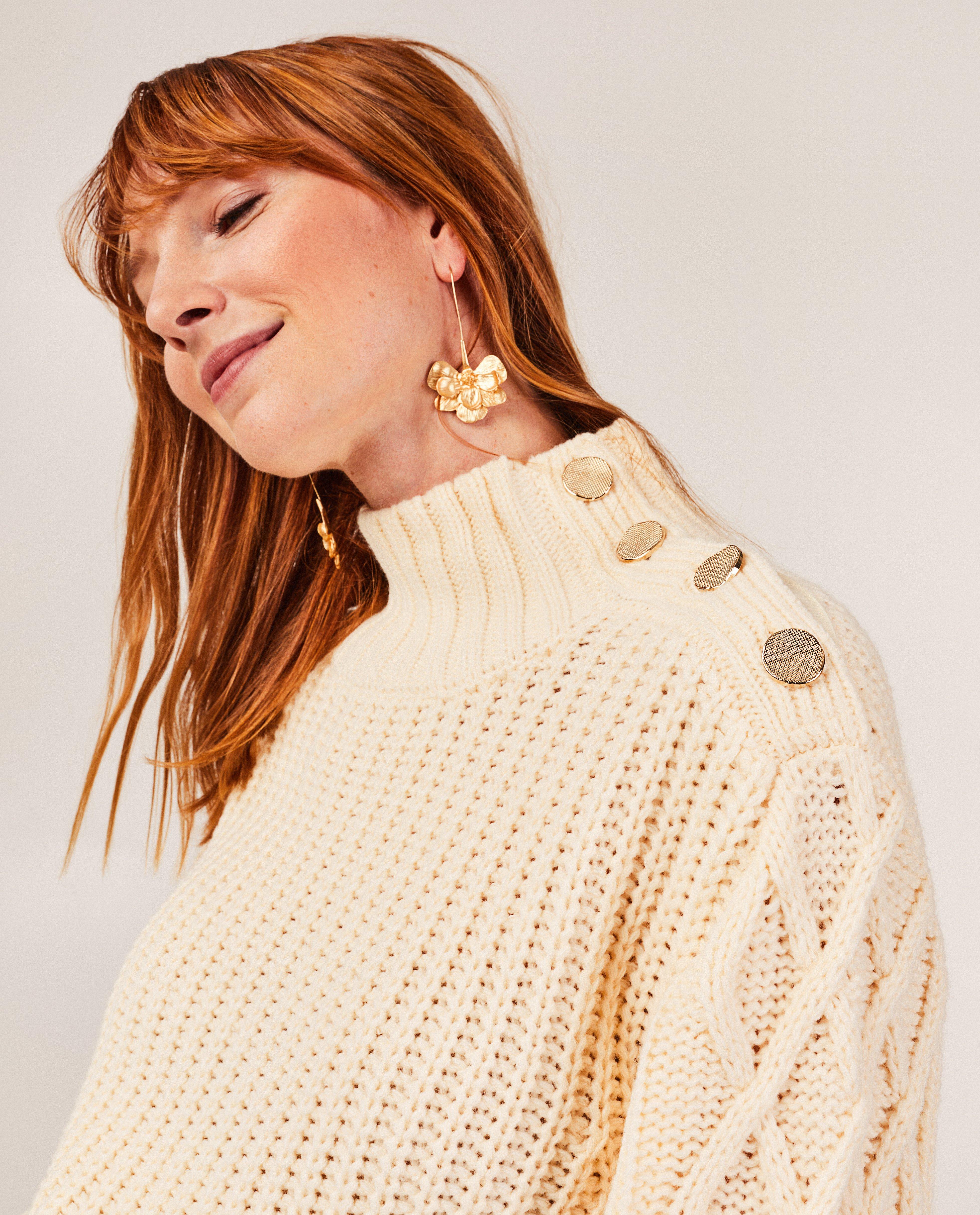 Truien - Beige trui met gebreid patroon