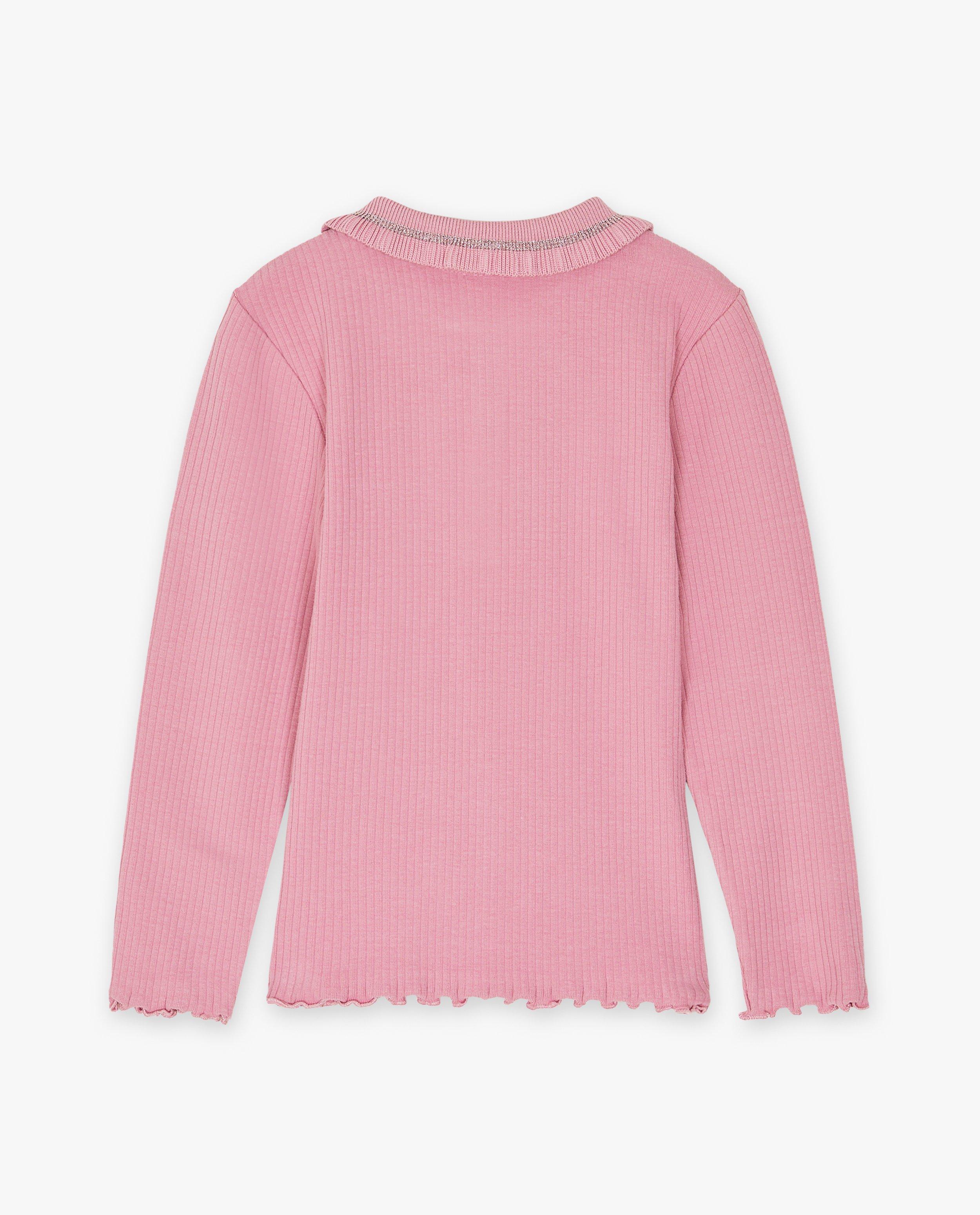 Chemises - T-shirt rose côtelé à manches longues