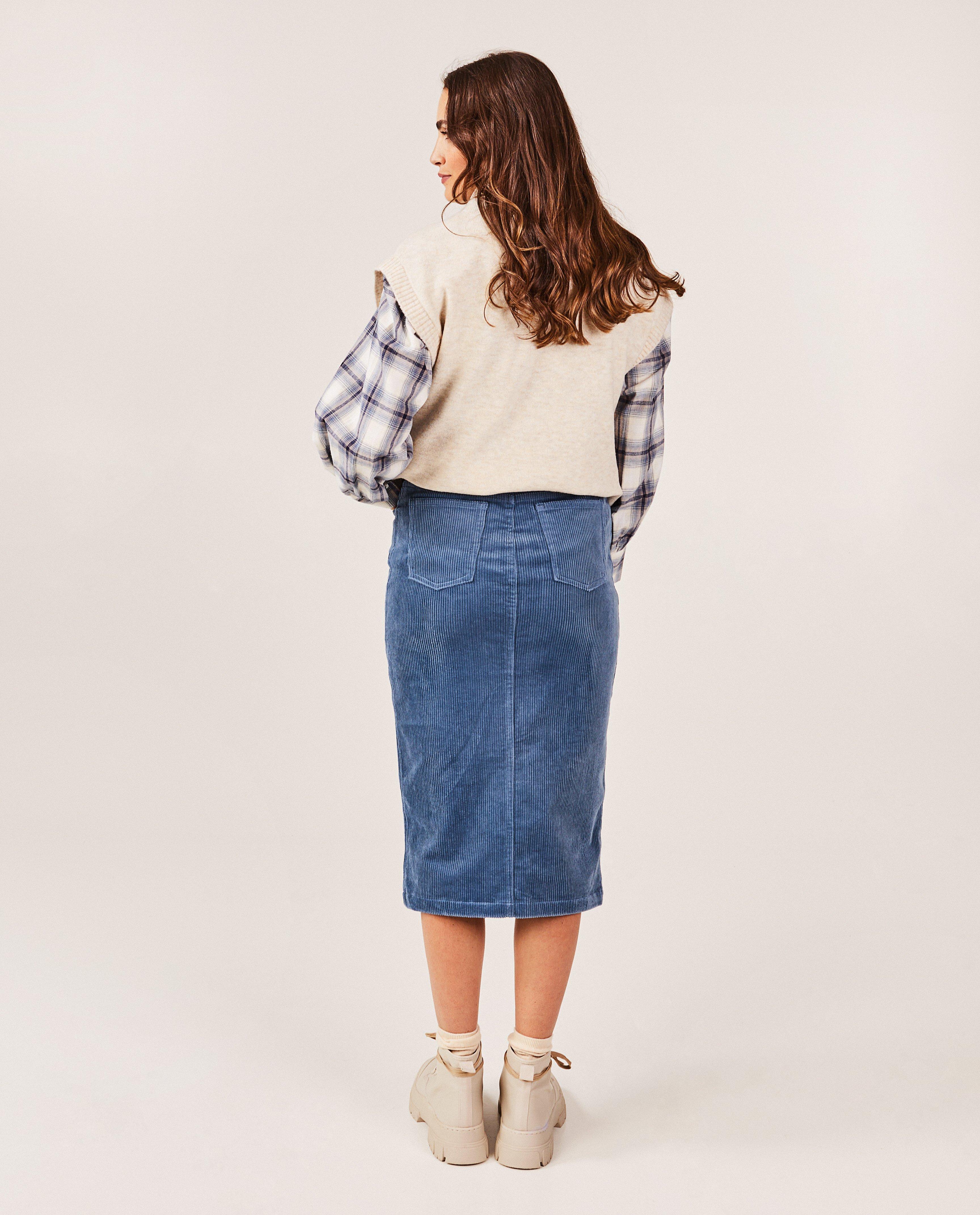 Blauwe rok van ribfluweel, dames - Product Detail - donkerblauw - afbeelding nummer 3