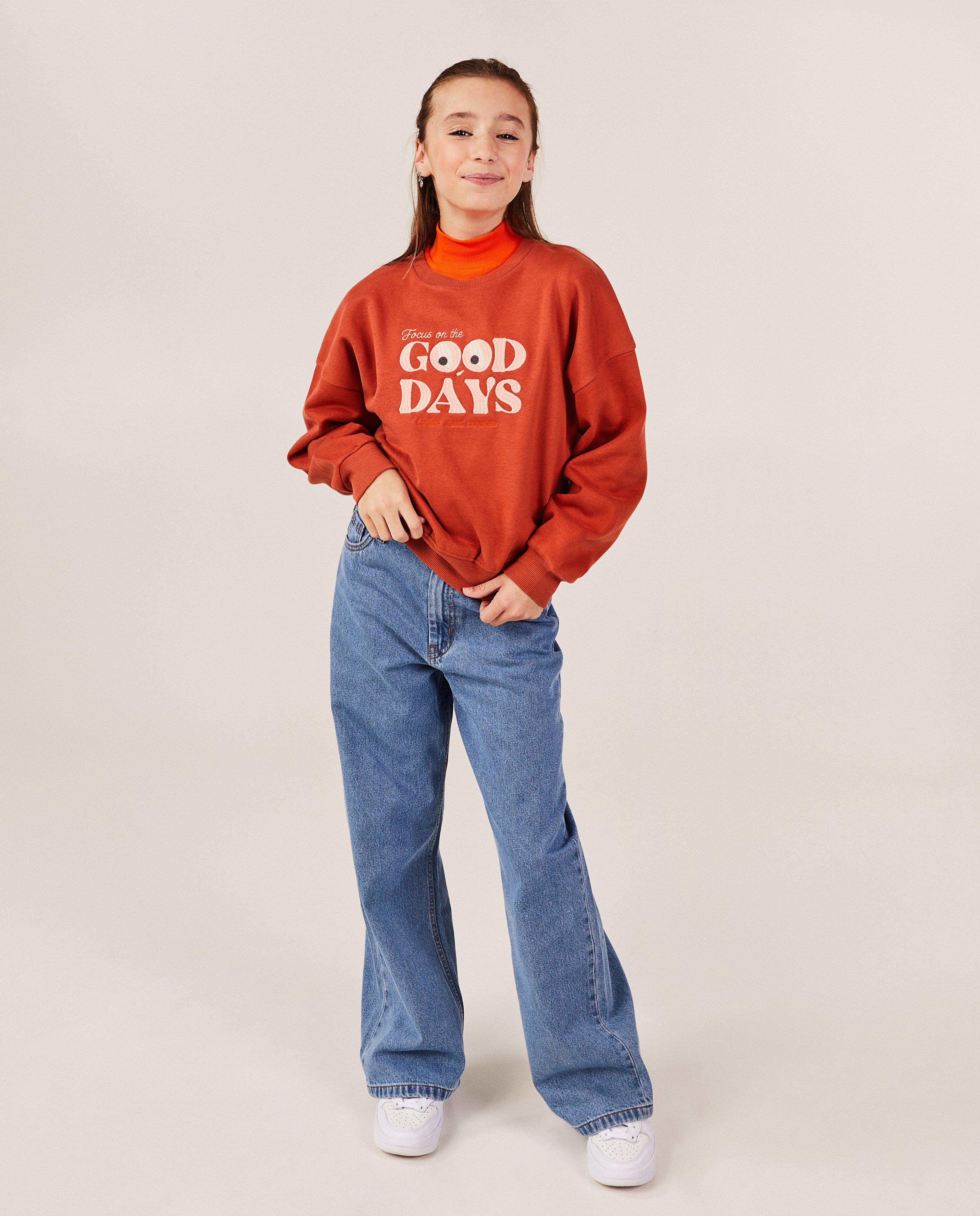 Oranje sweater met opschrift - null - Fish & Chips