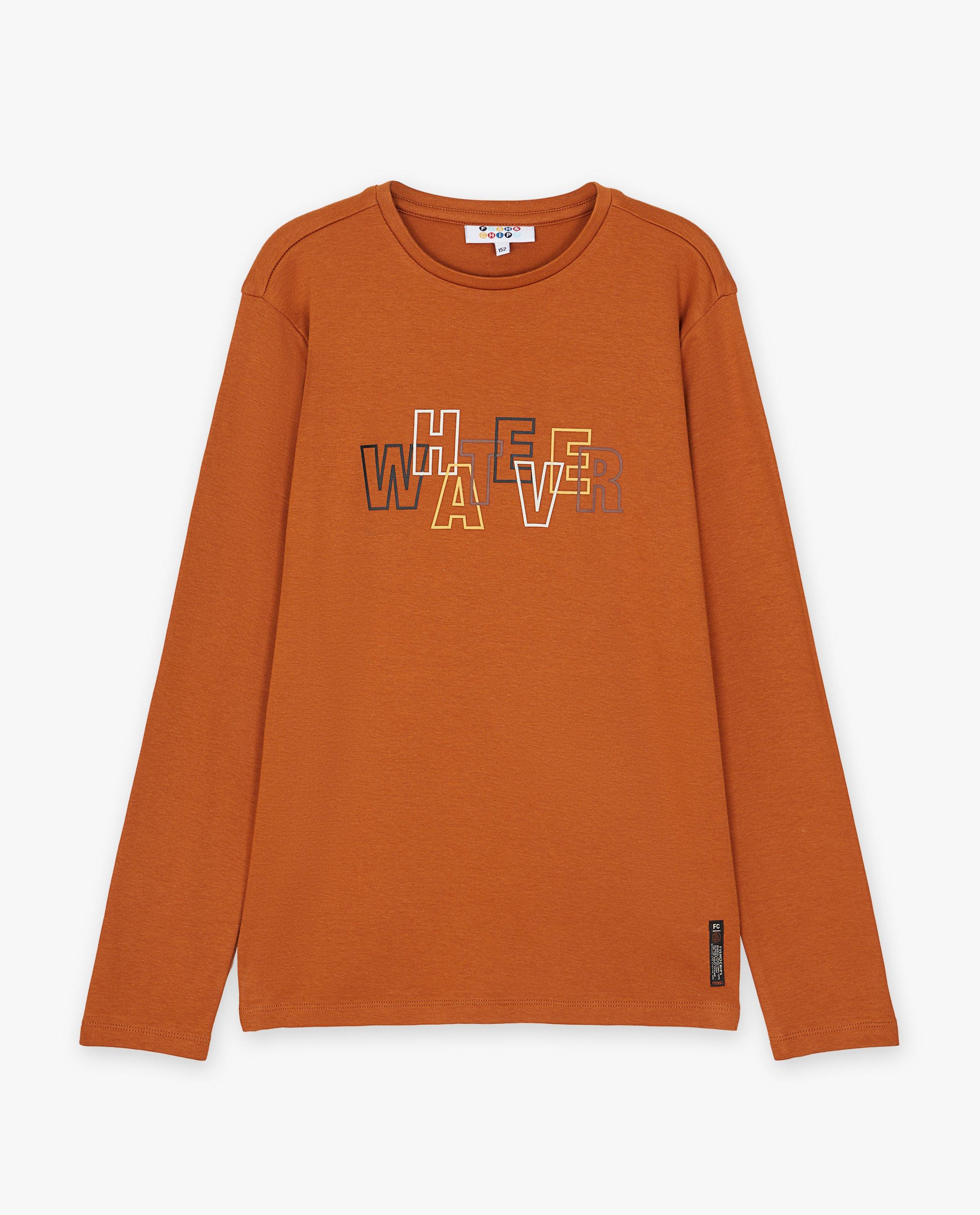T-shirts - Longsleeve met opschrift in reliëf