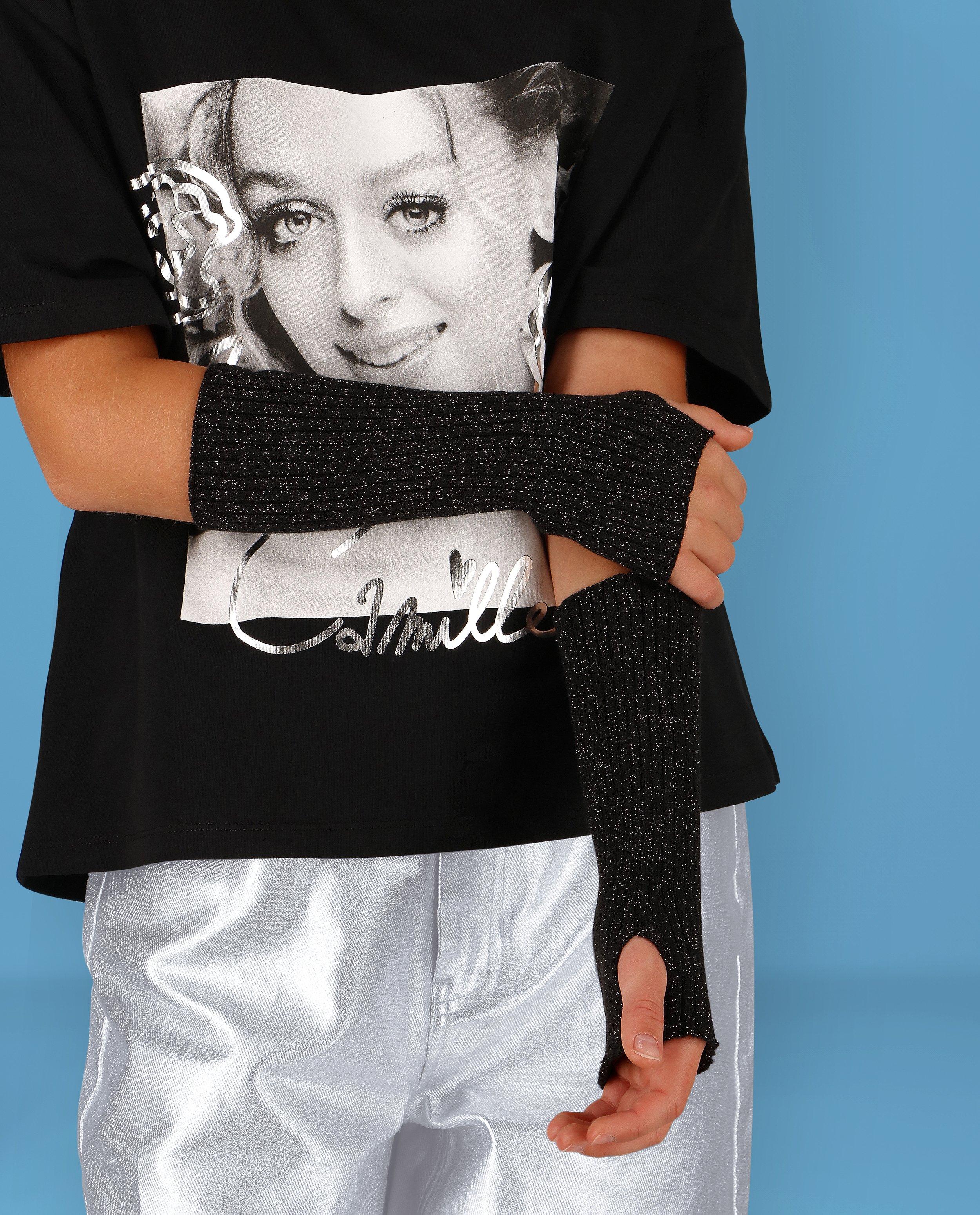 Zwarte polswarmers met metaaldraad, 4-14 jaar - CAMILLE