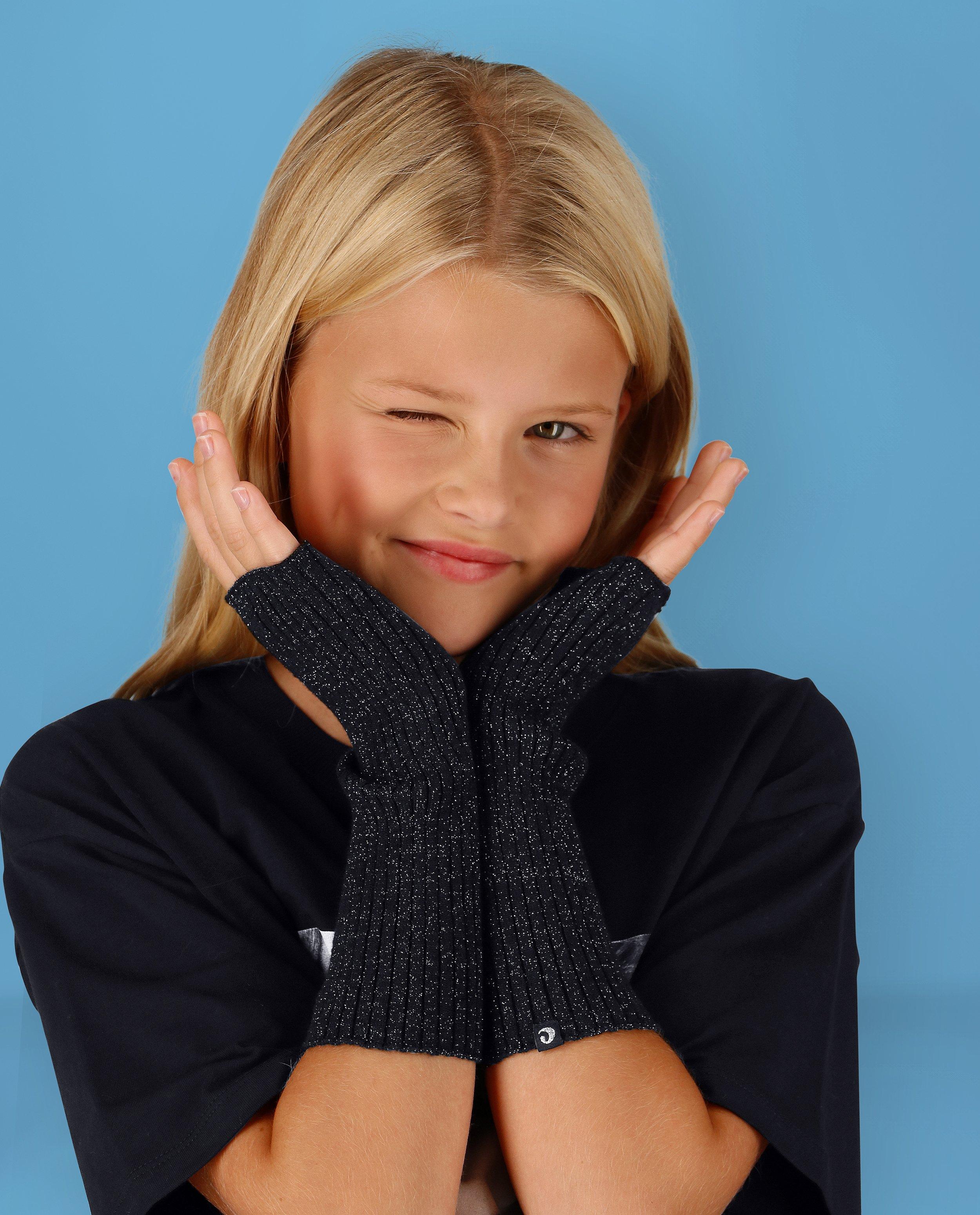 Zwarte polswarmers met metaaldraad, 4-14 jaar