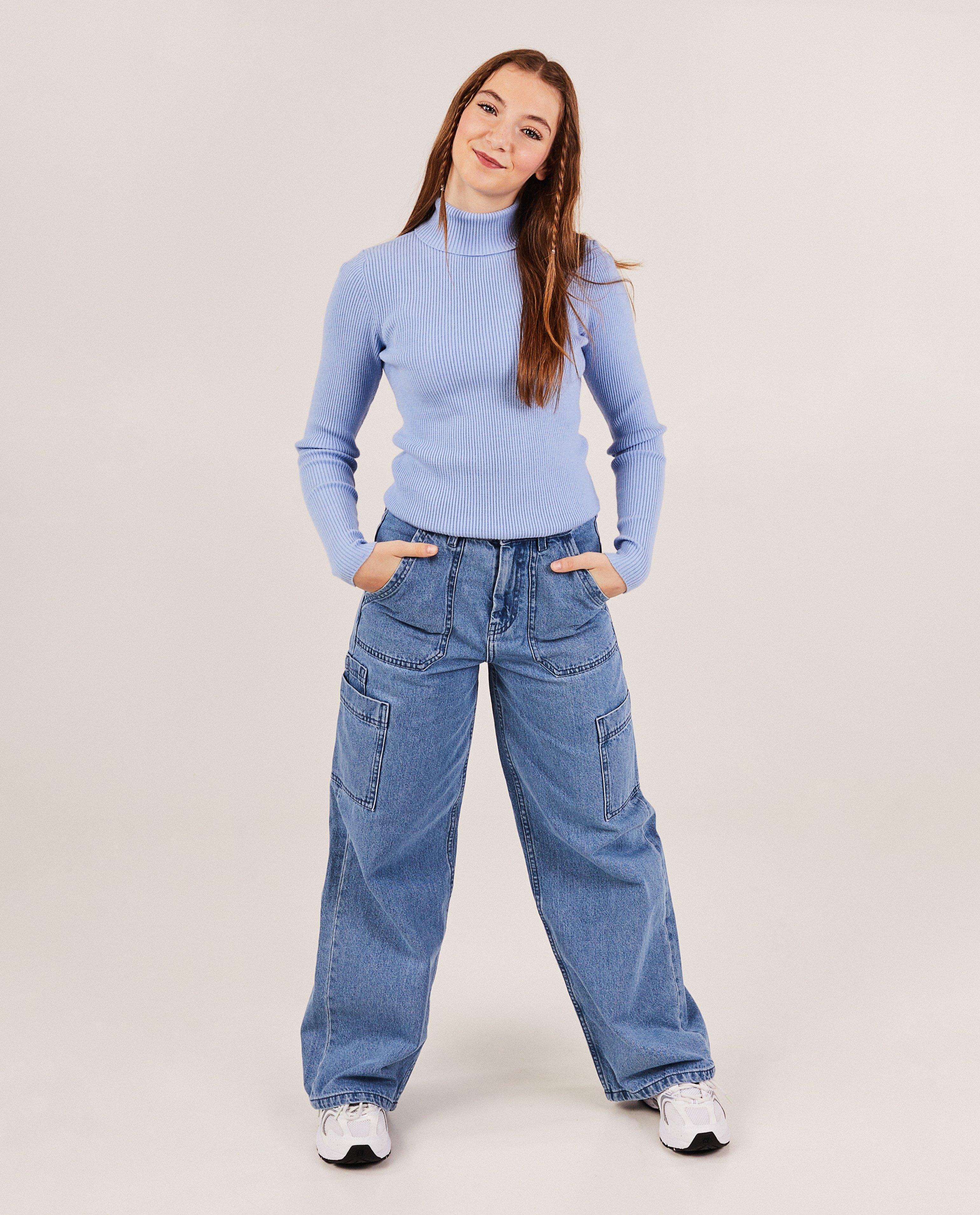 Blauwe rolkraagtrui met rib - null - Groggy