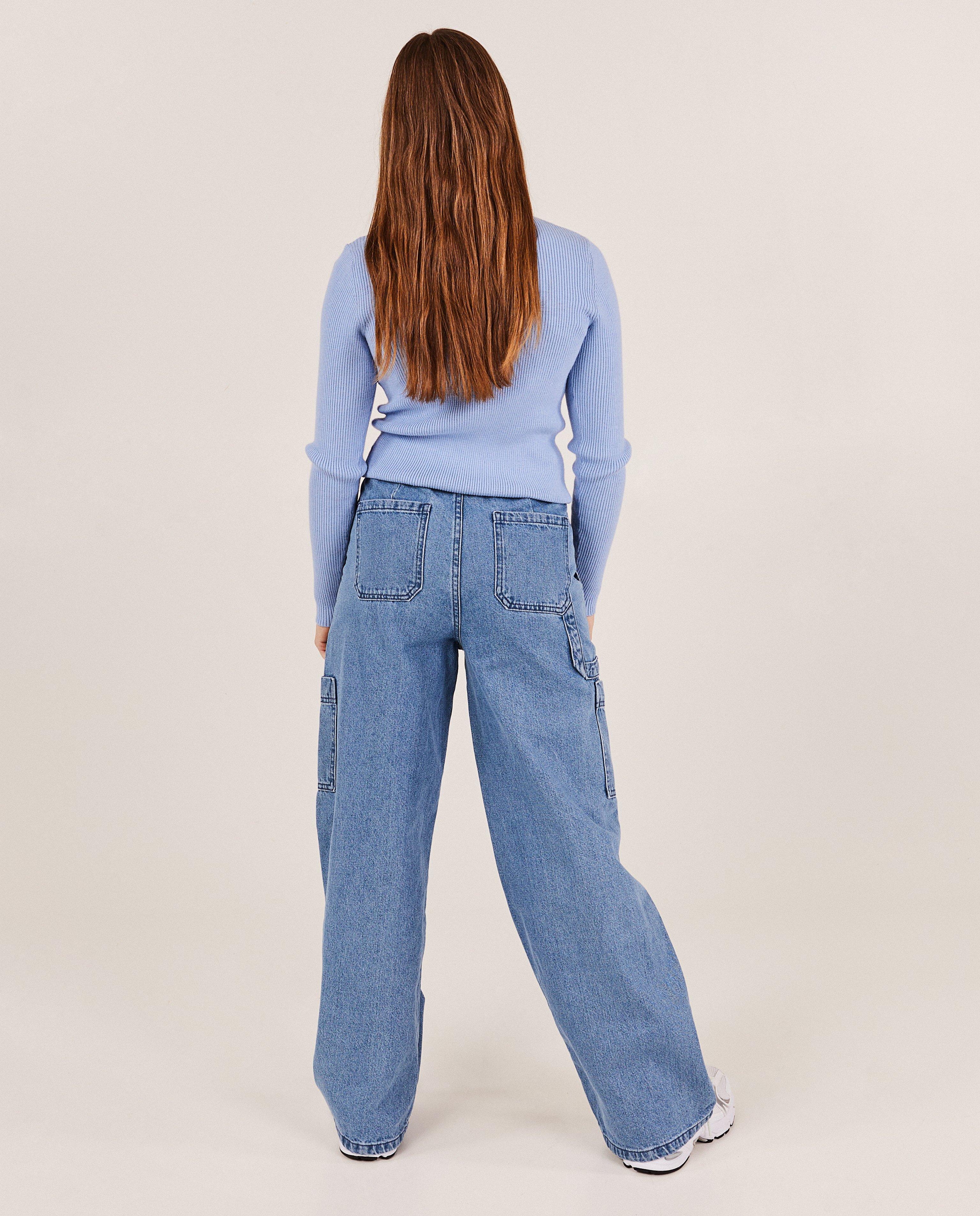Truien - Blauwe rolkraagtrui met rib