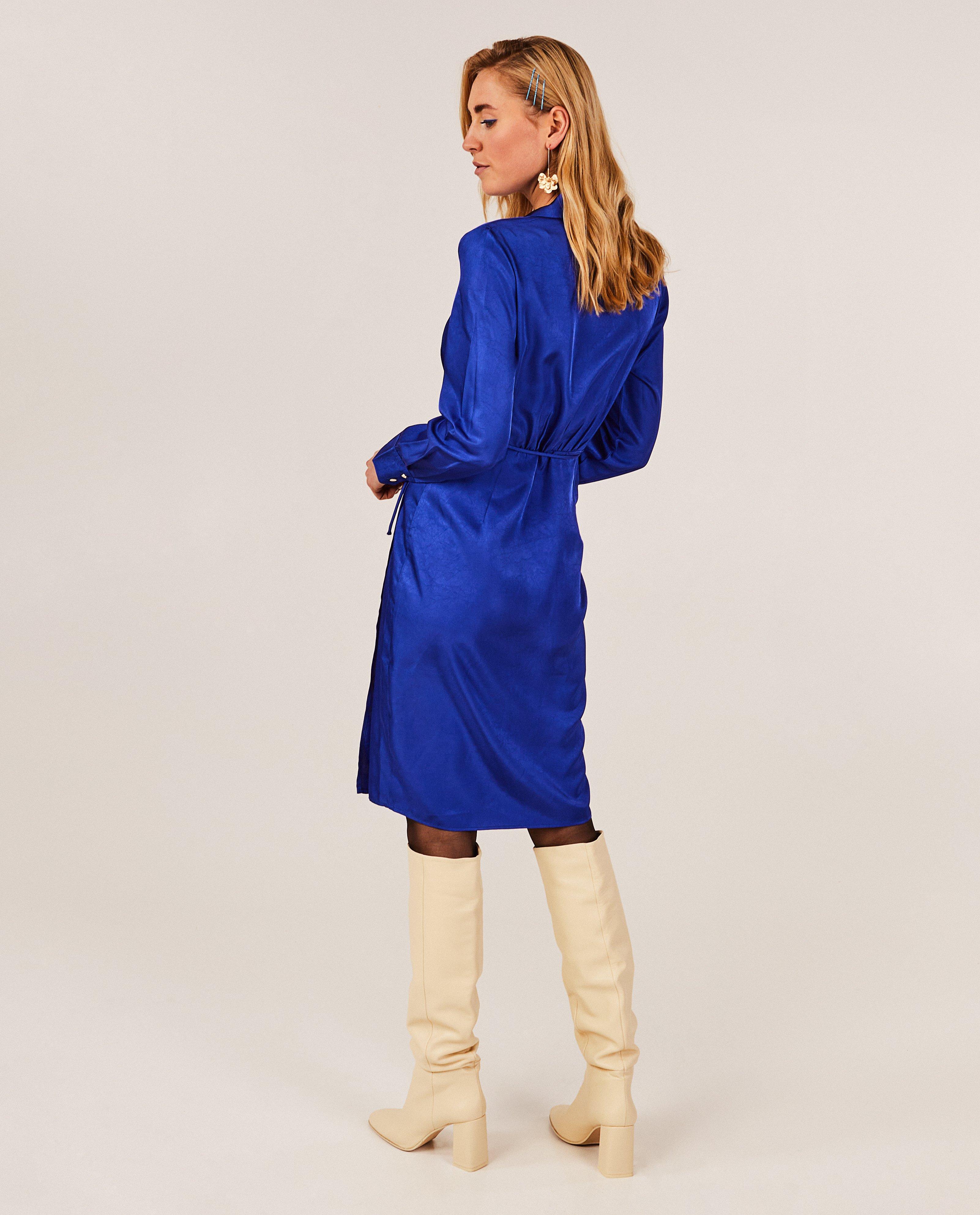 Robes - Robe cache-cœur bleue en satin