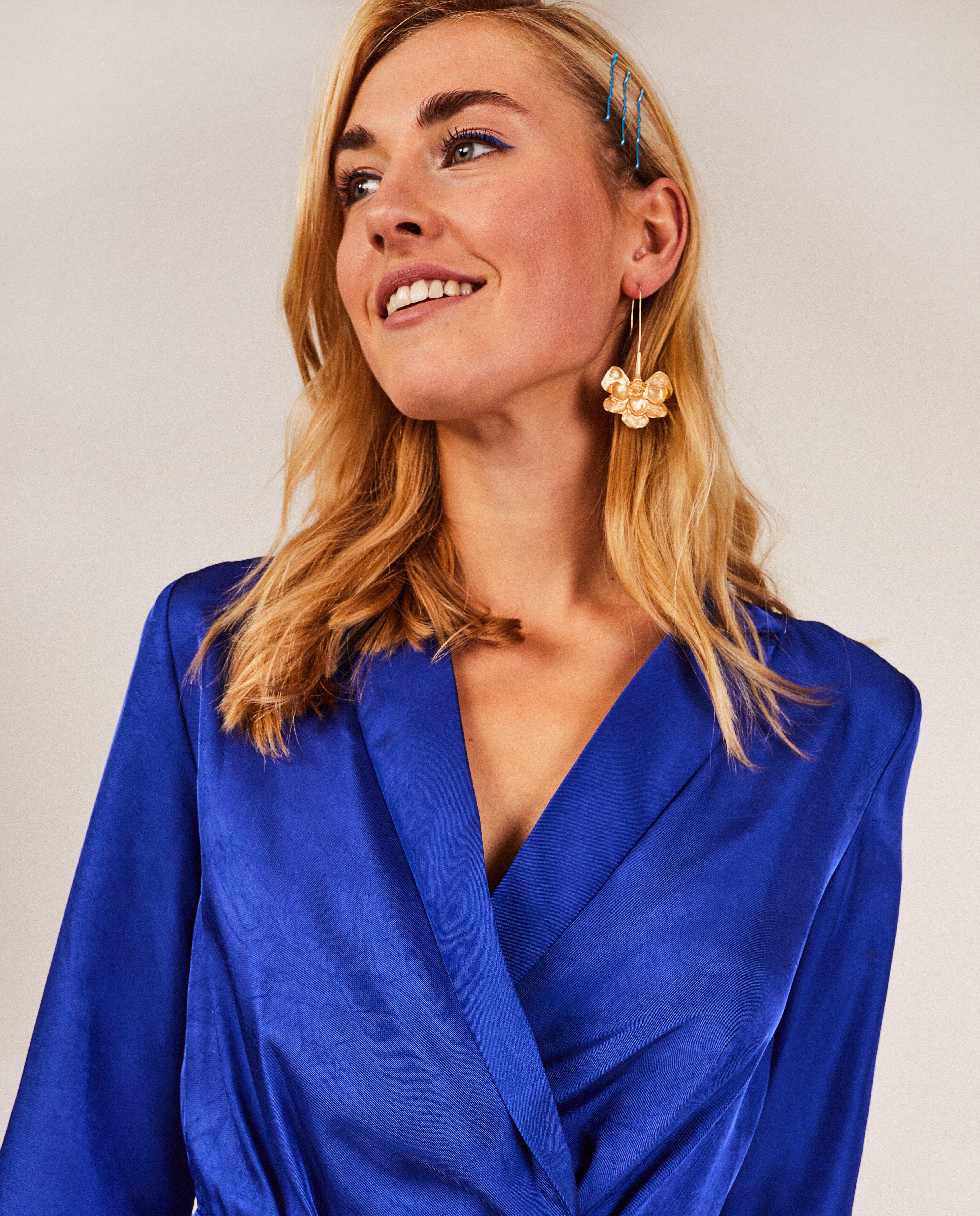 Robes - Robe cache-cœur bleue en satin