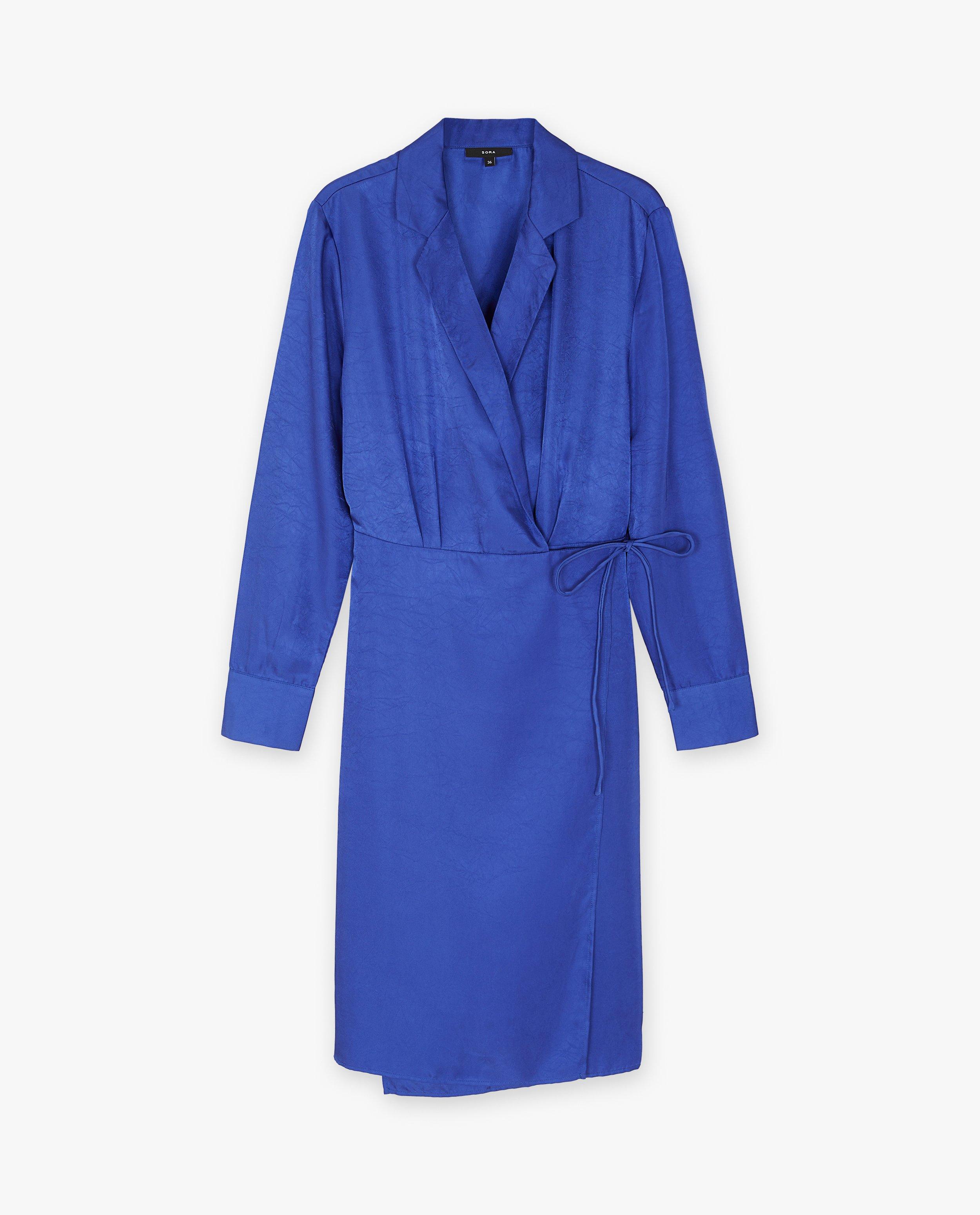 Robes - Robe cache-cœur bleue en satin