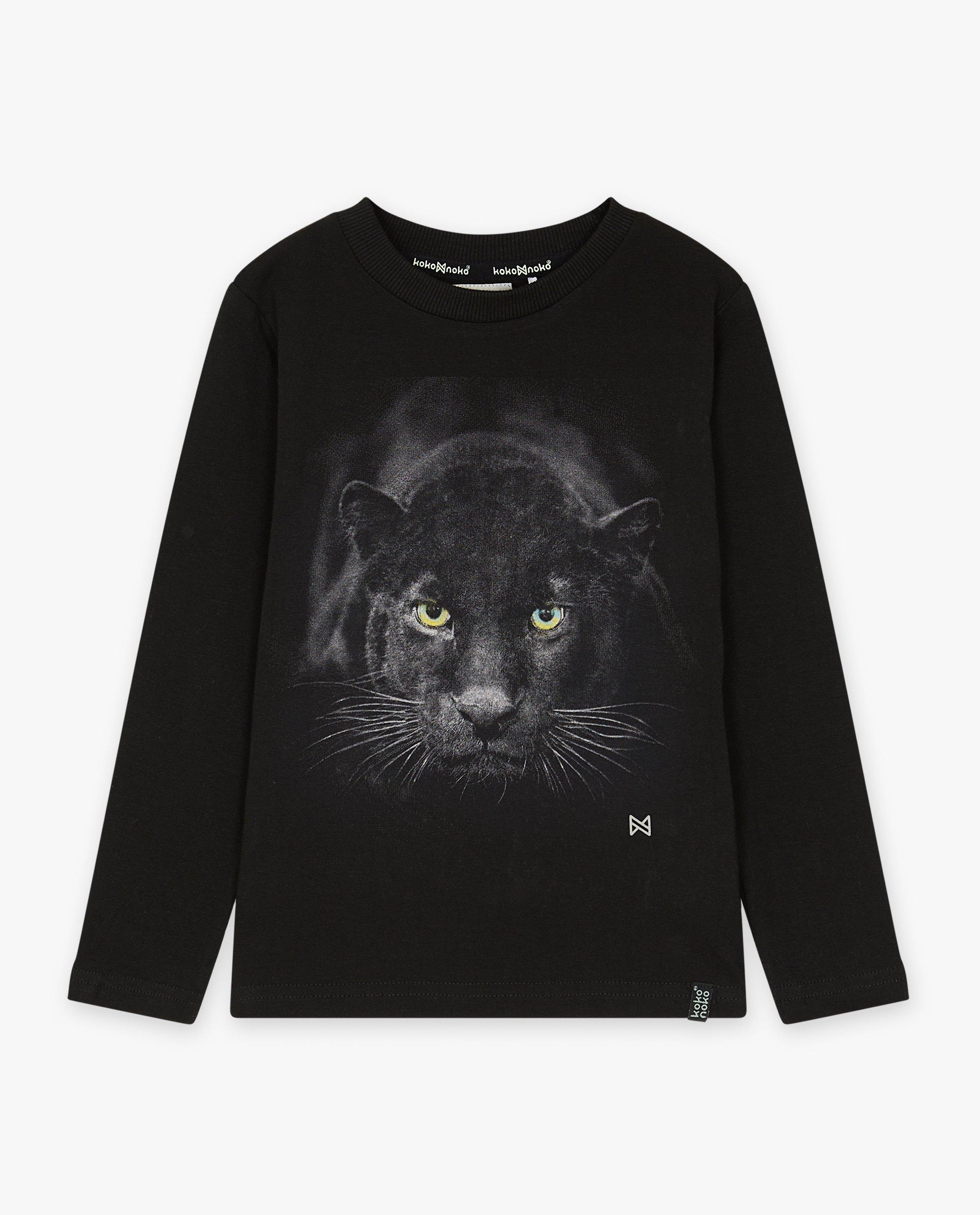 T-shirt noir à manches longues avec imprimé panthère - null - Koko Noko