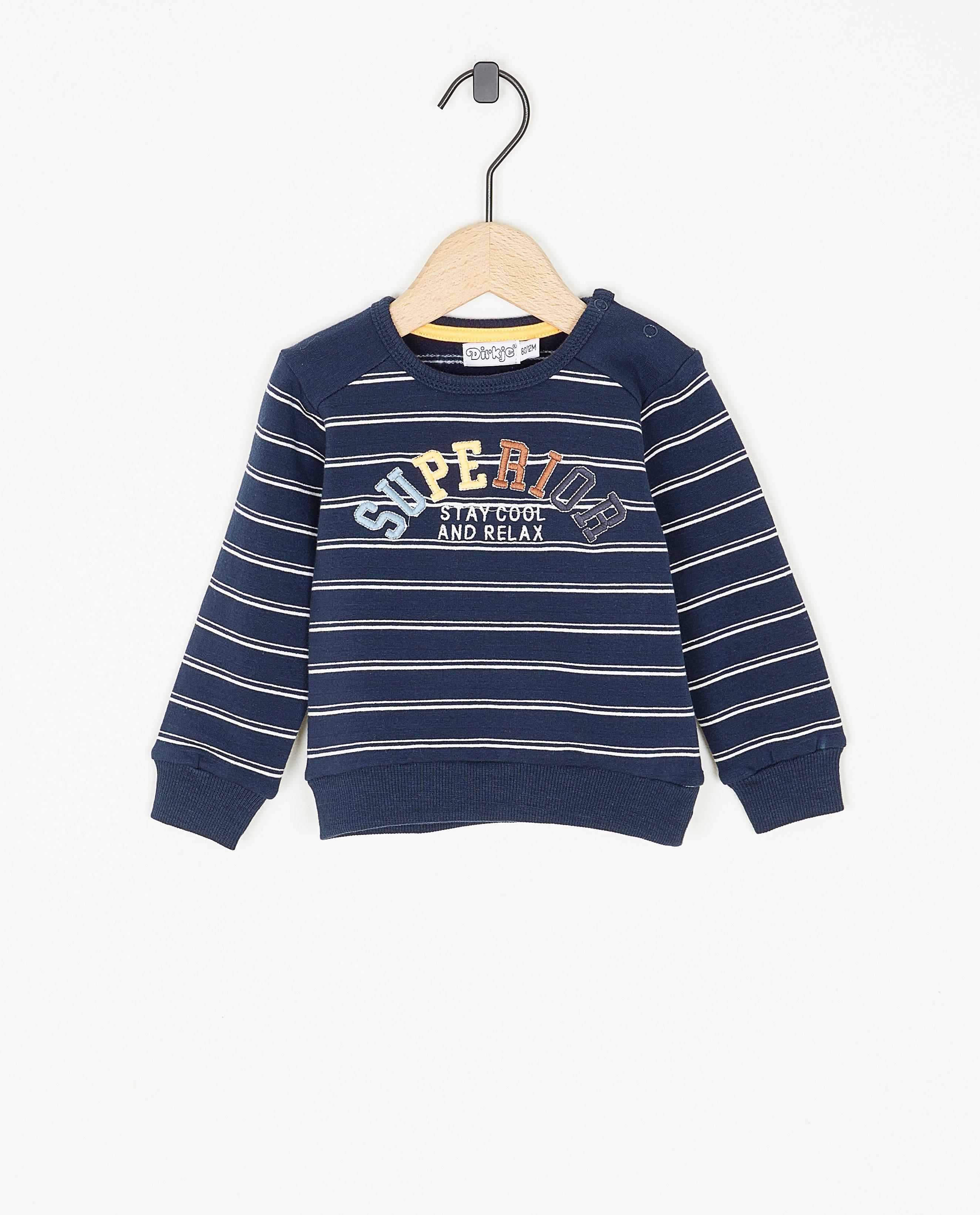 Donkerblauwe sweater met opschrift - null - Dirkje