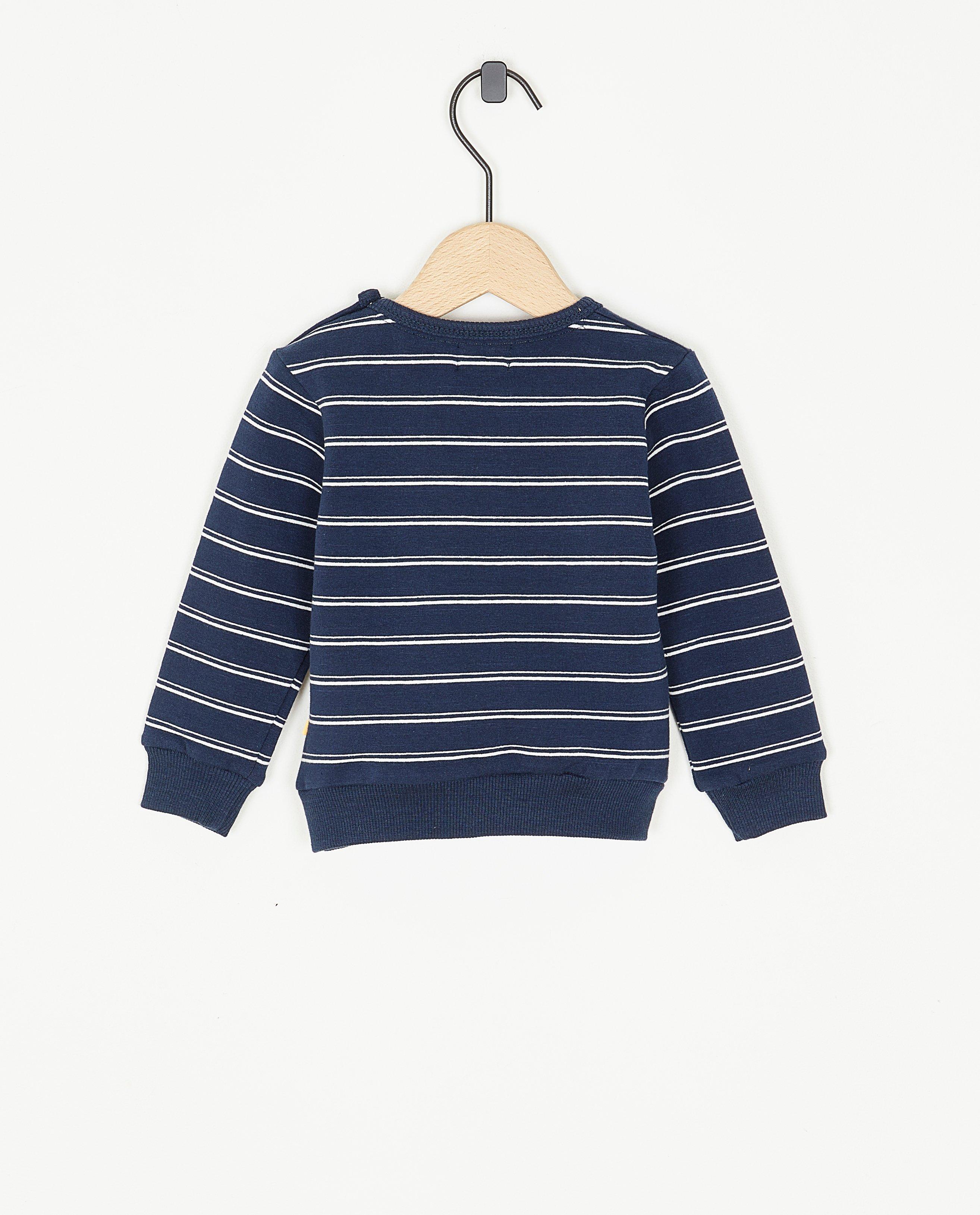 Sweaters - Donkerblauwe sweater met opschrift