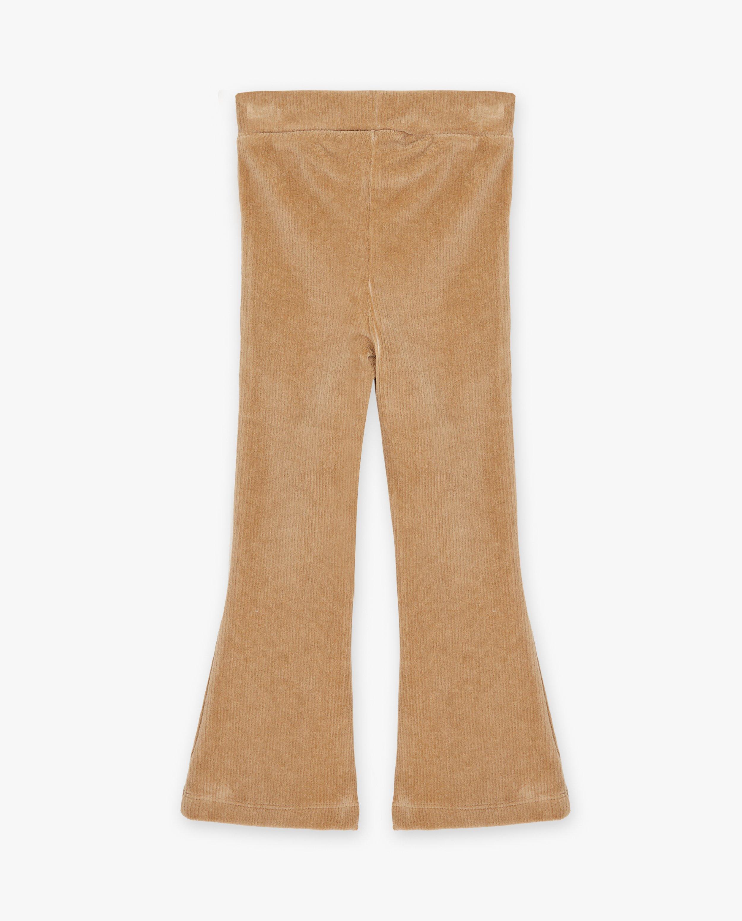 Broeken - Lichtbruine broek met rib, flared fit