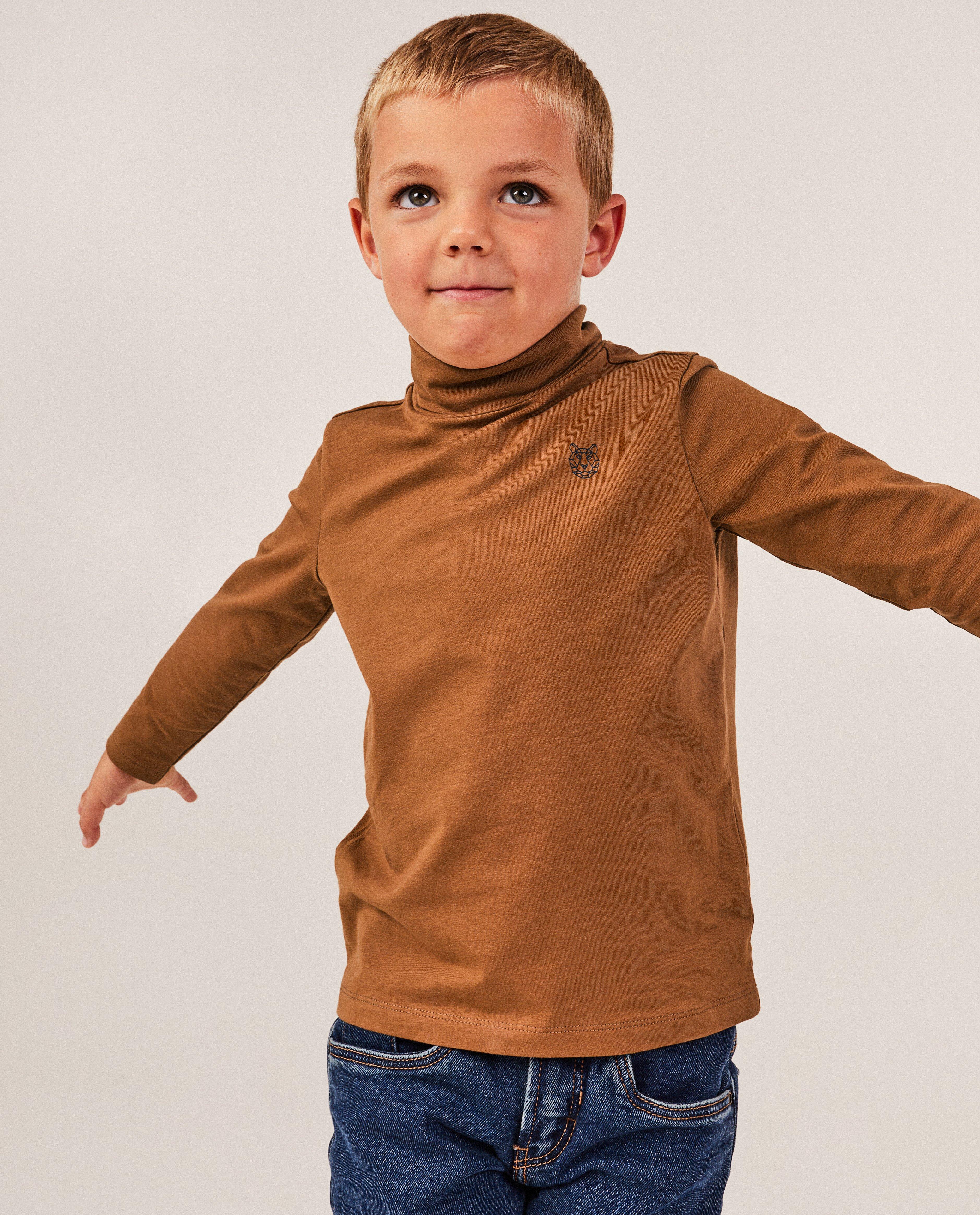 Pull à col roulé brun à imprimé