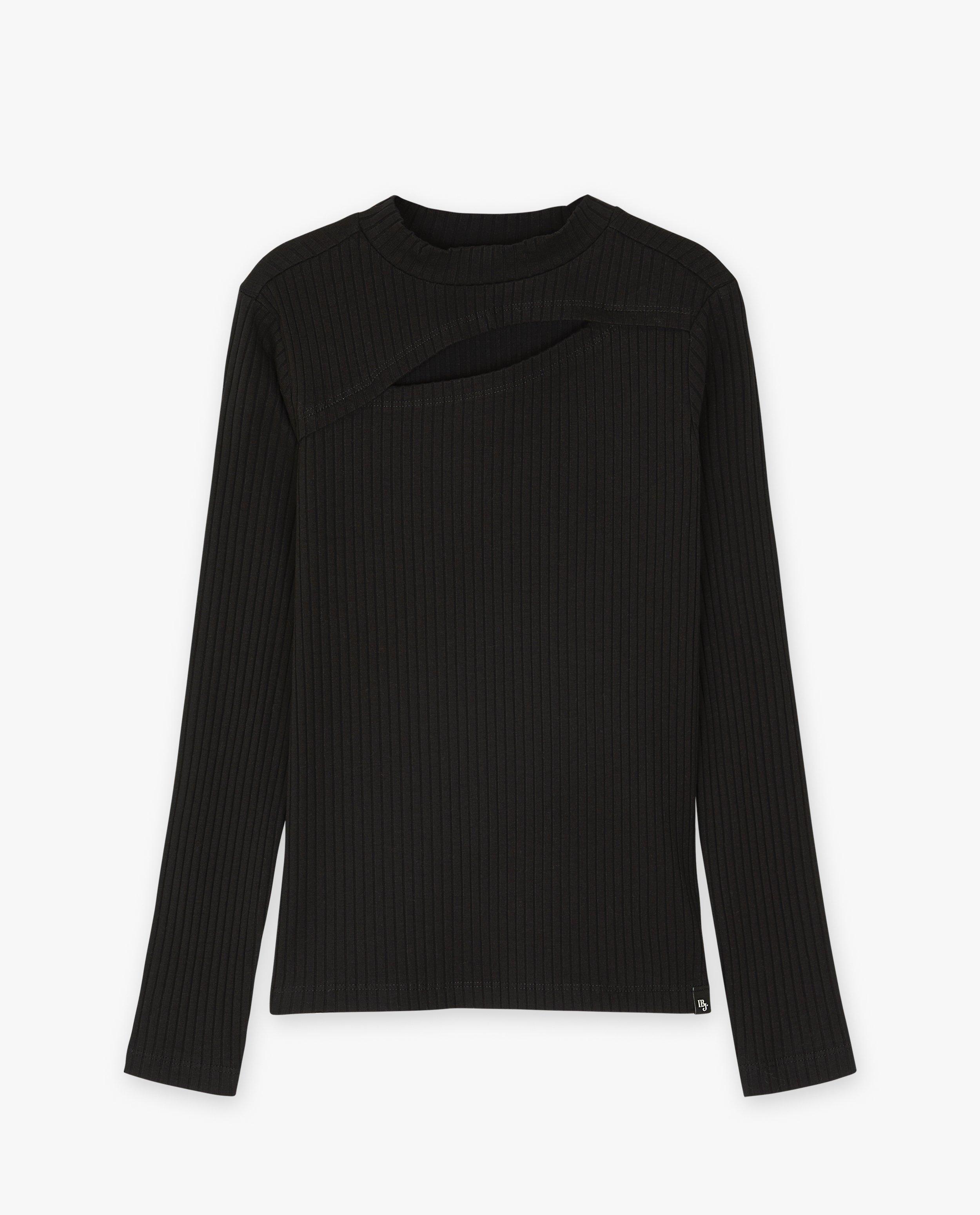 Geribde longsleeve met cut-out - null - Indian Blue Jeans