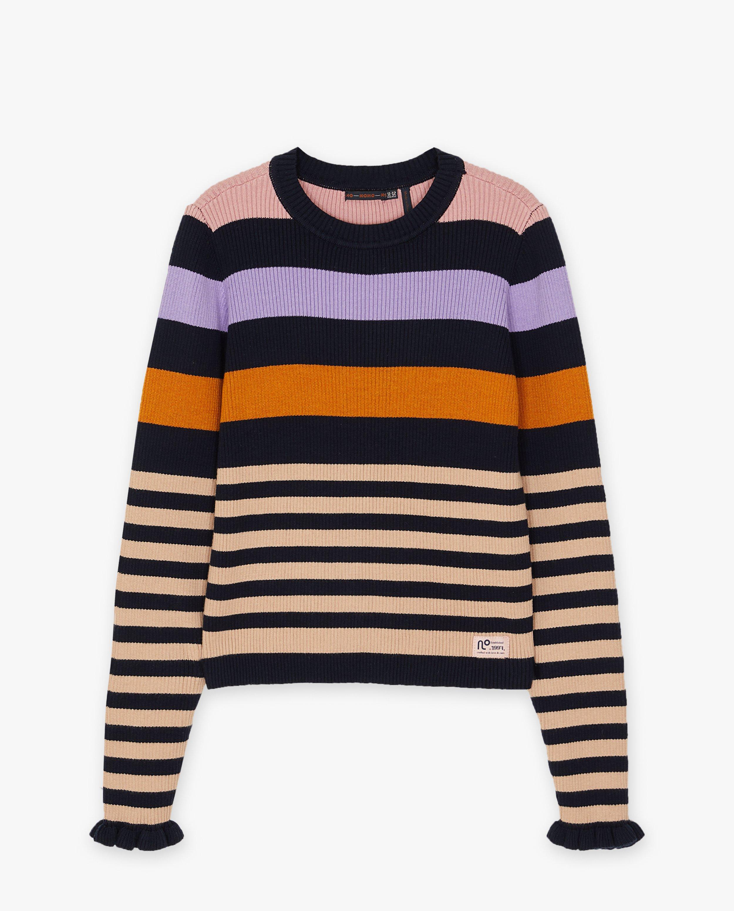 Gestreepte trui met rib - Product Detail - donkerblauw - afbeelding nummer 1