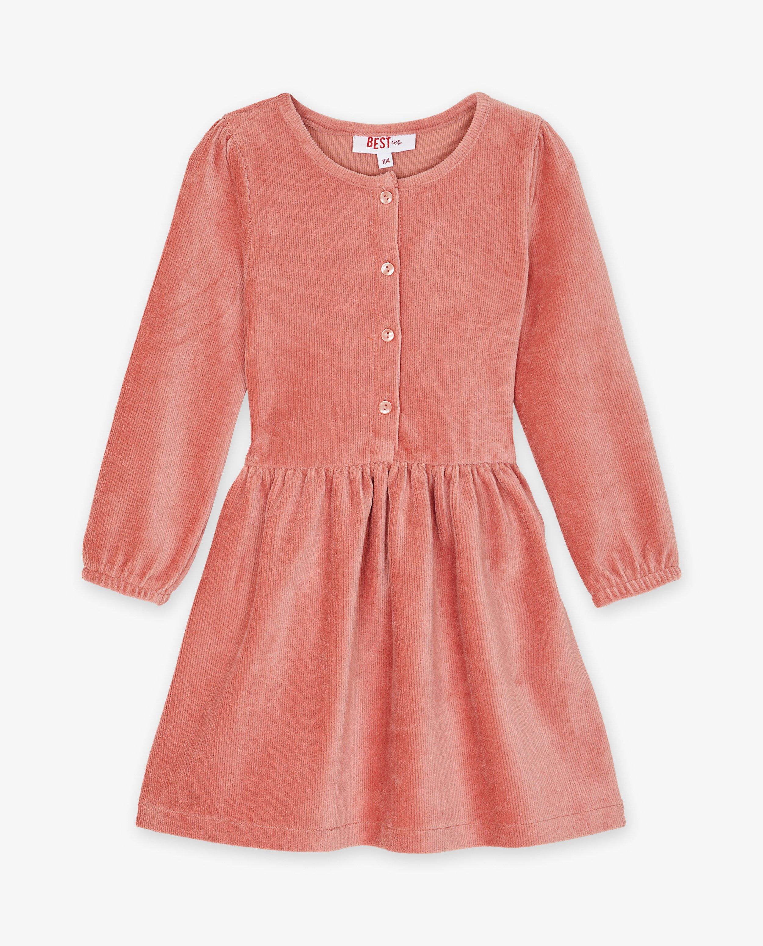 Robe gris fonc&eacute; en fin velours c&ocirc;tel&eacute; - D&eacute;tails du produit - rose - image num&eacute;ro 3