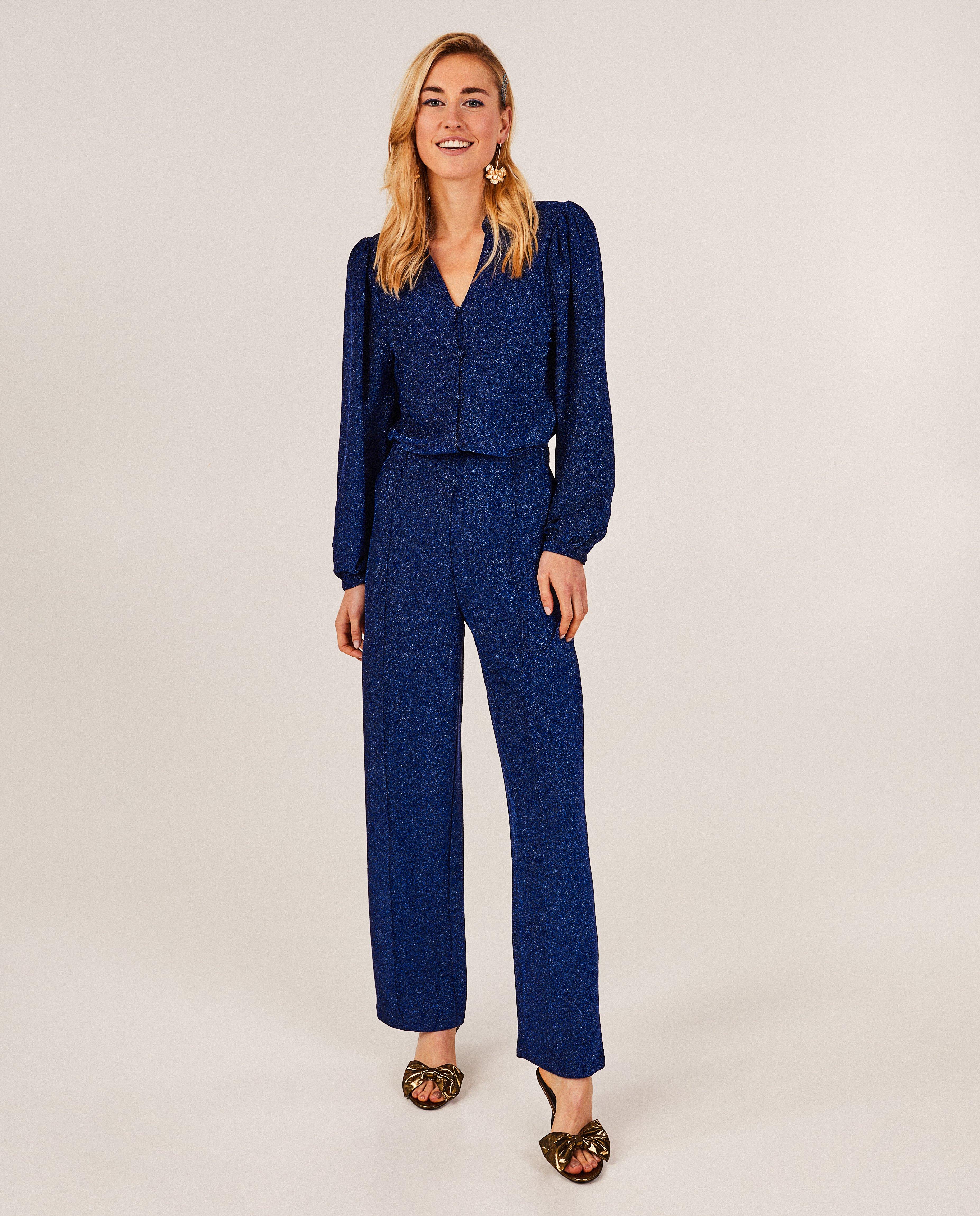 Blauwe blouse met metaaldraad - null - Sora