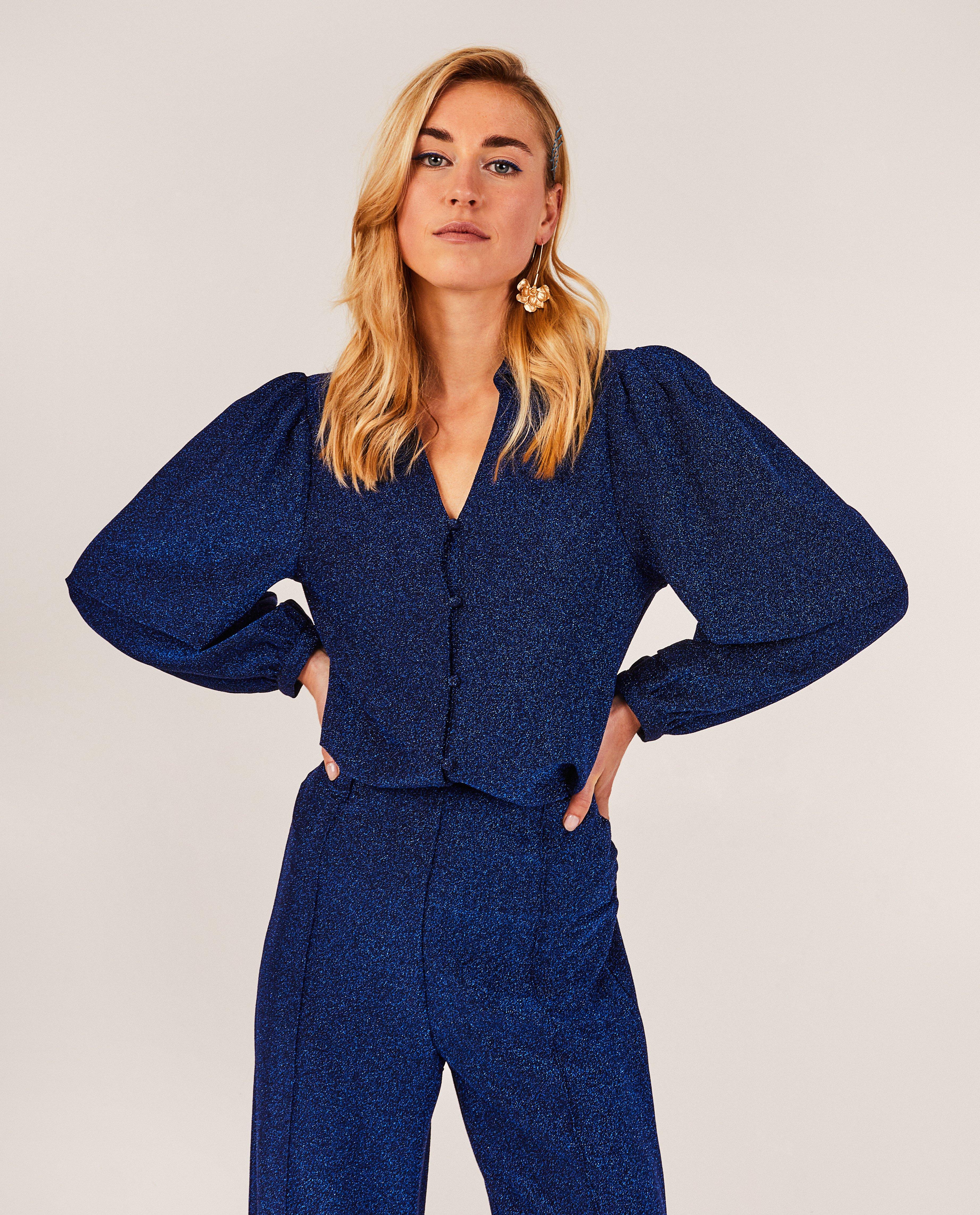 Hemden - Blauwe blouse met metaaldraad
