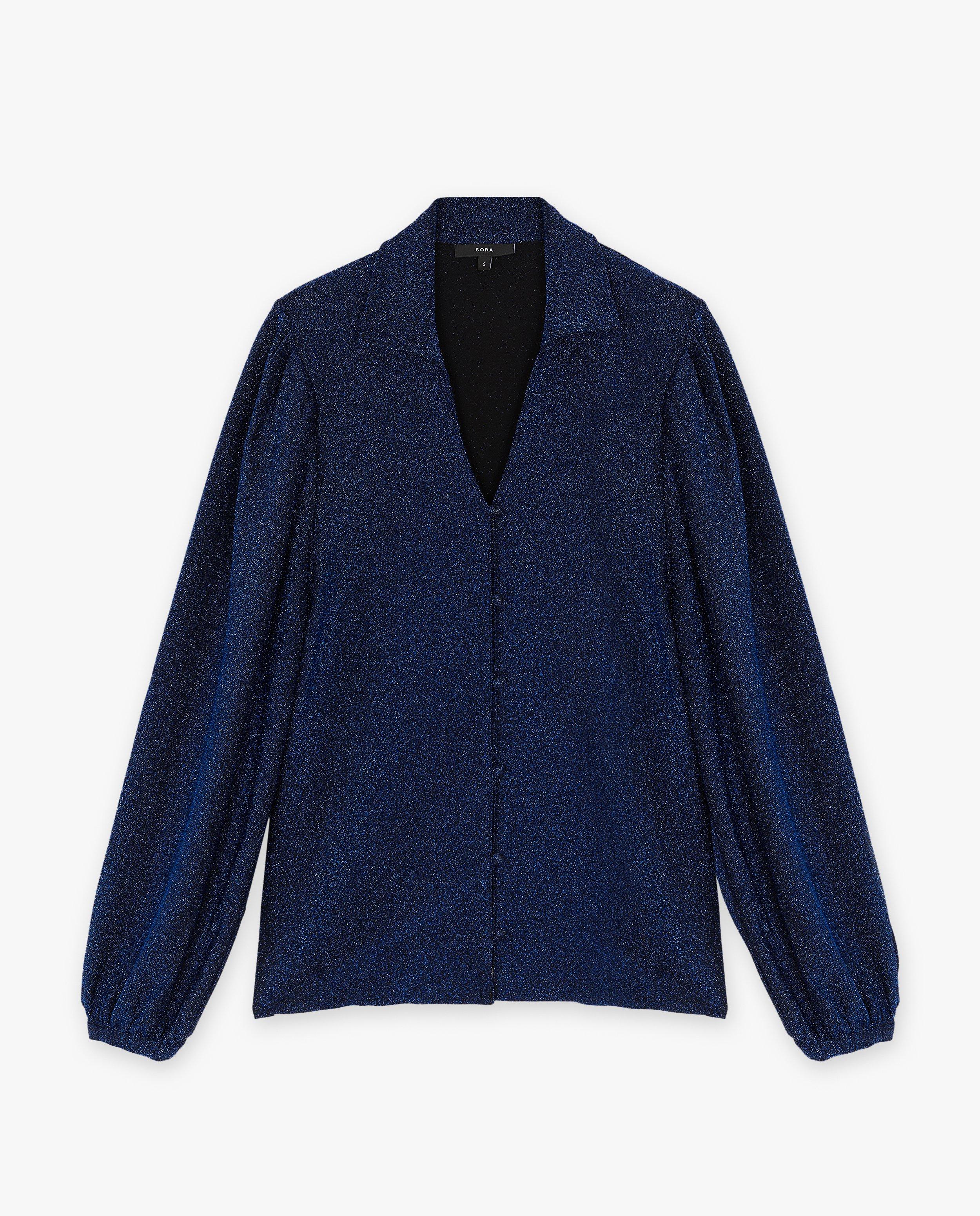 Hemden - Blauwe blouse met metaaldraad