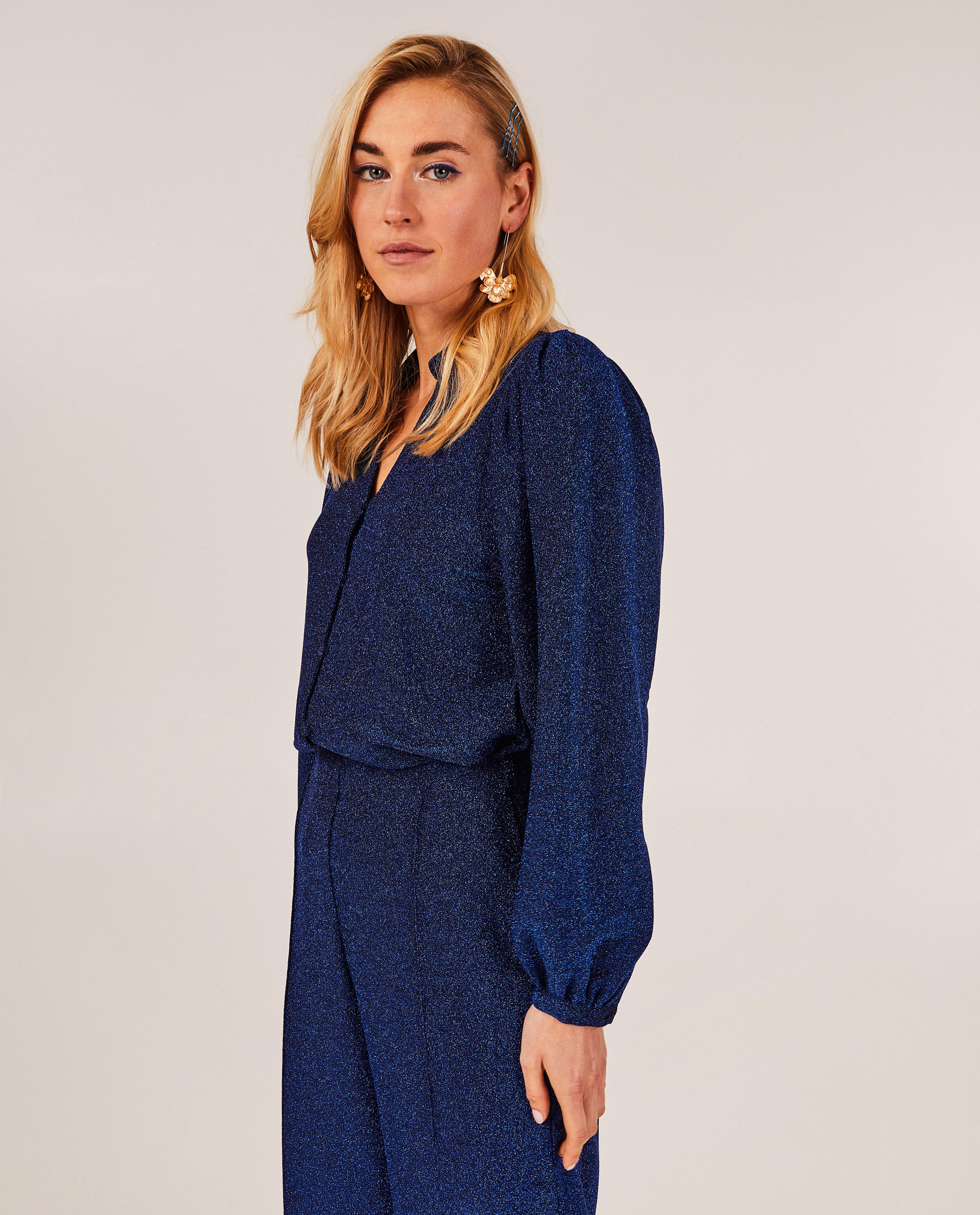 Hemden - Blauwe blouse met metaaldraad
