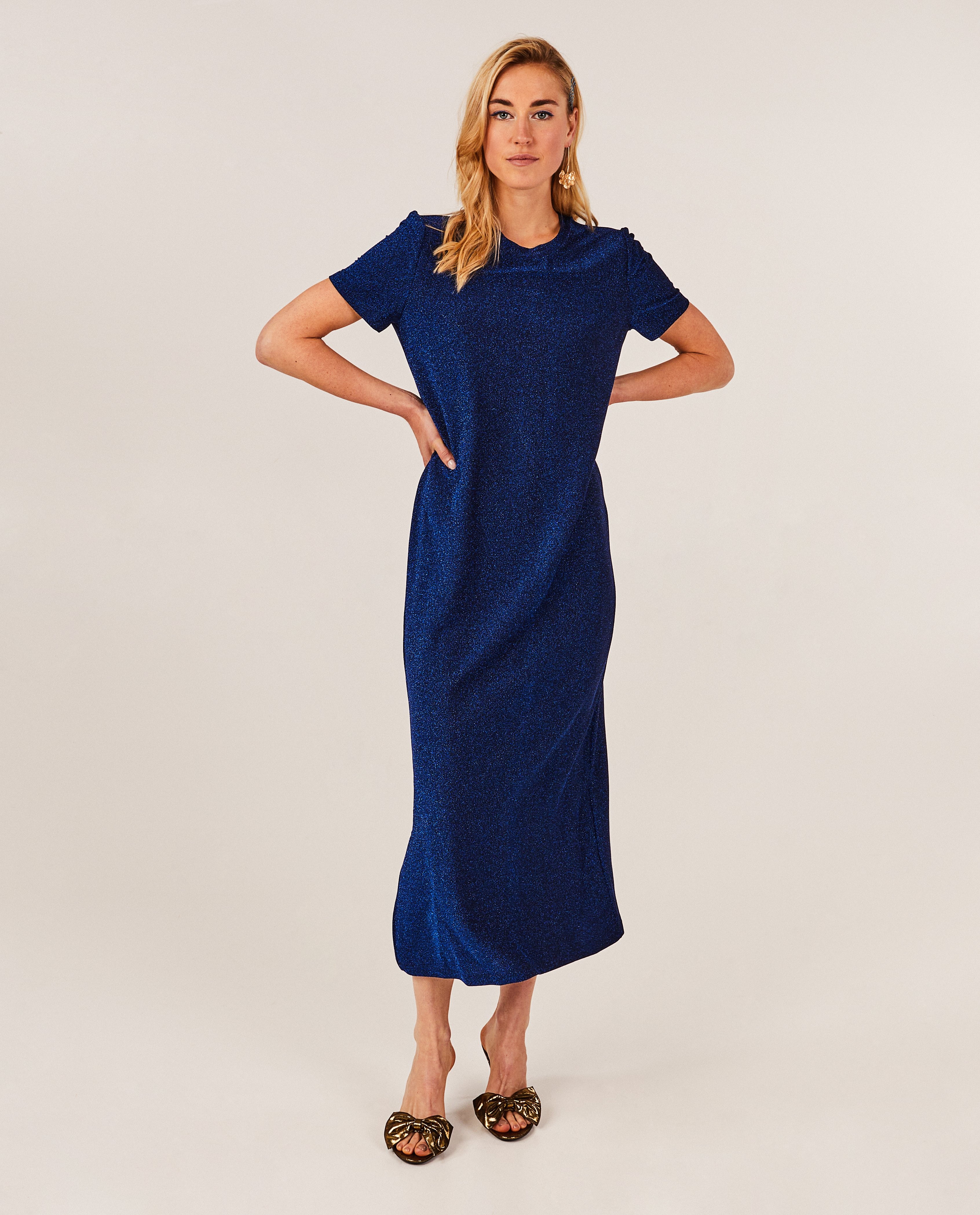 Blauwe jurk met metaaldraad - null - Sora