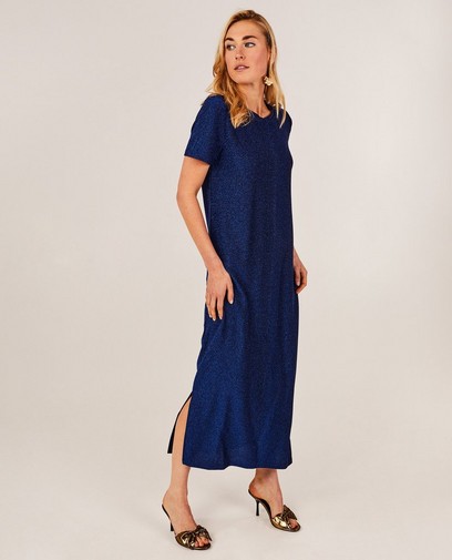 Blauwe jurk met metaaldraad