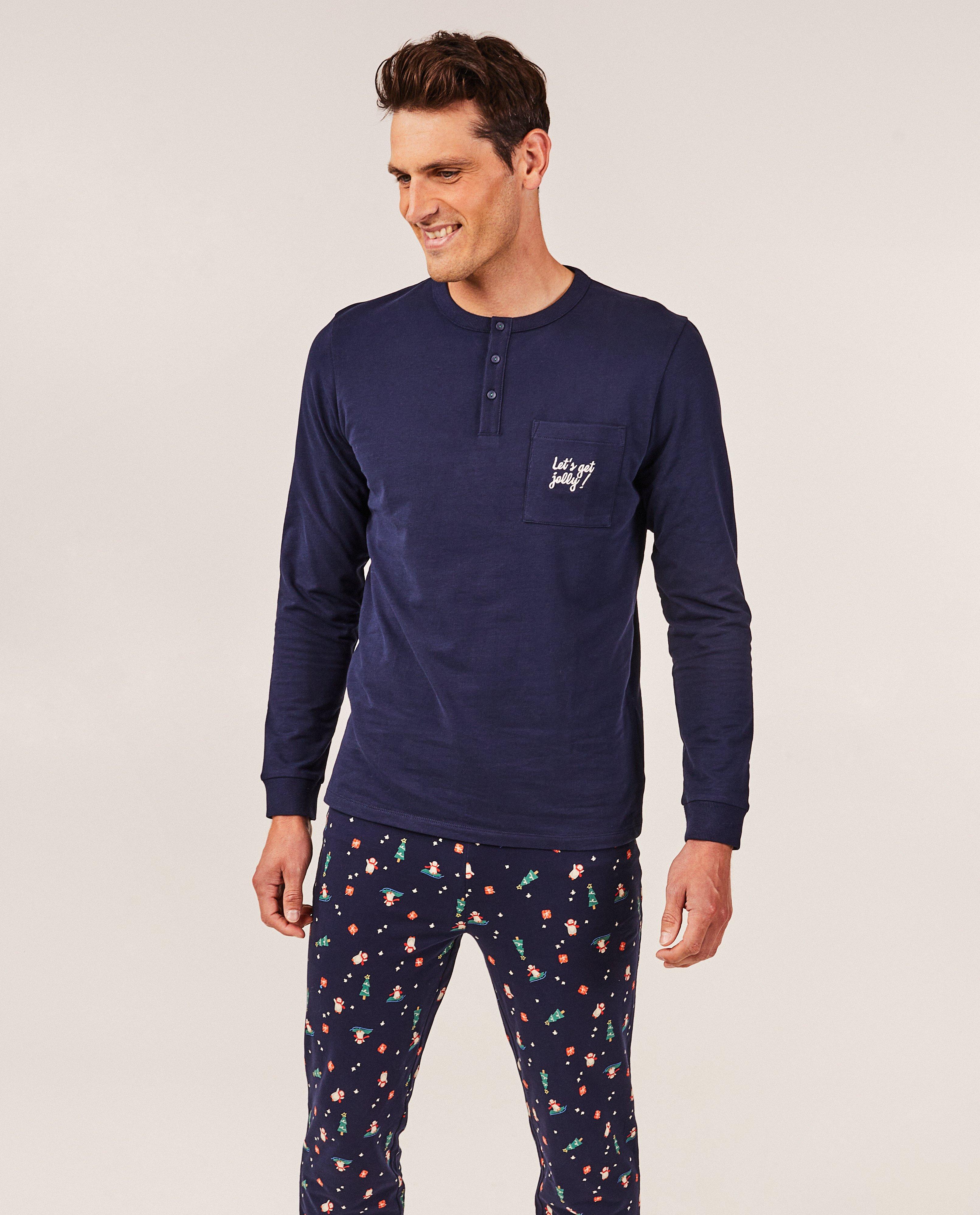 Pyjama &agrave; imprim&eacute; de No&euml;l, hommes - D&eacute;tails du produit - bleu fonc&eacute; - image num&eacute;ro 1
