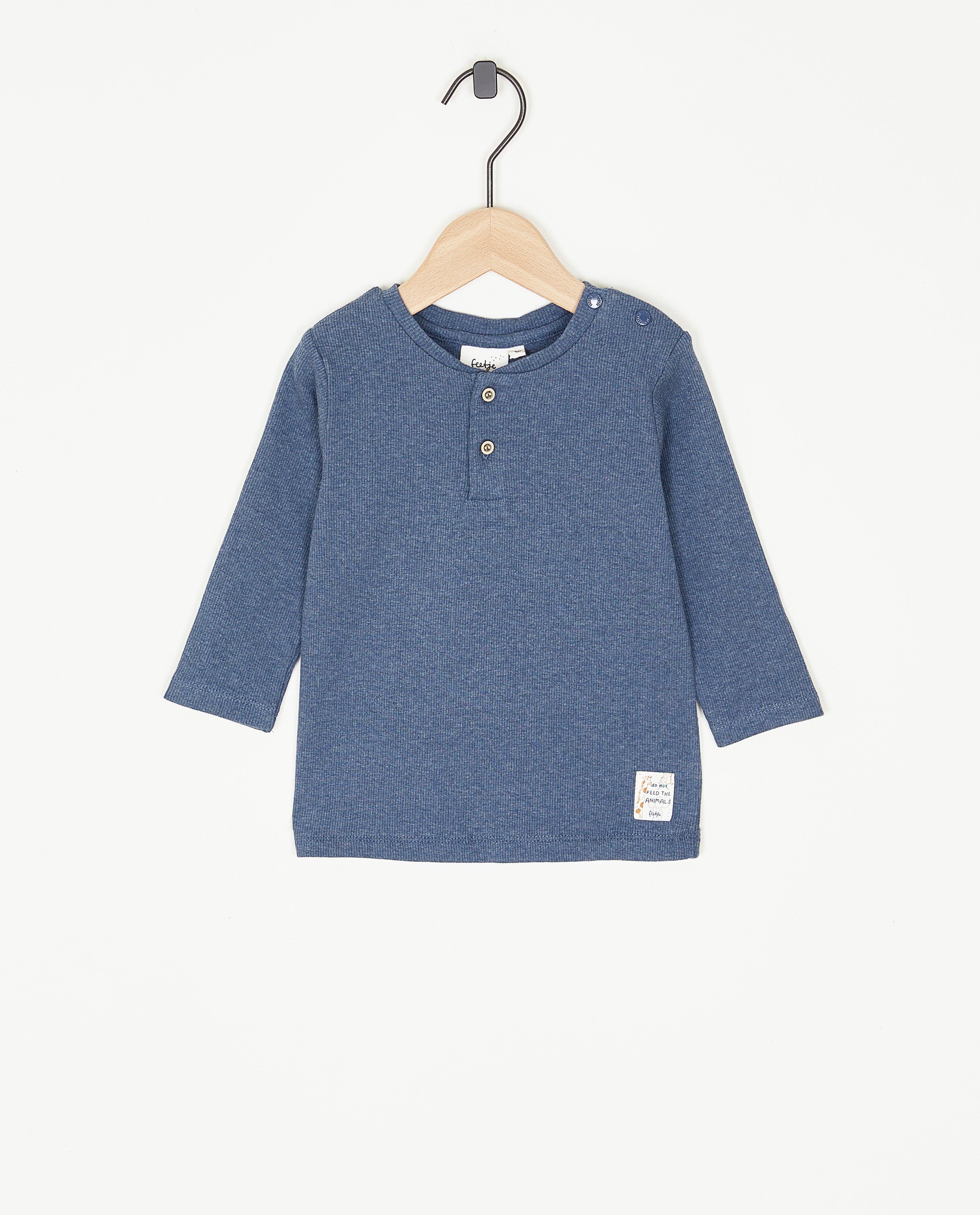 Blauwe longsleeve met rib - null - Feetje