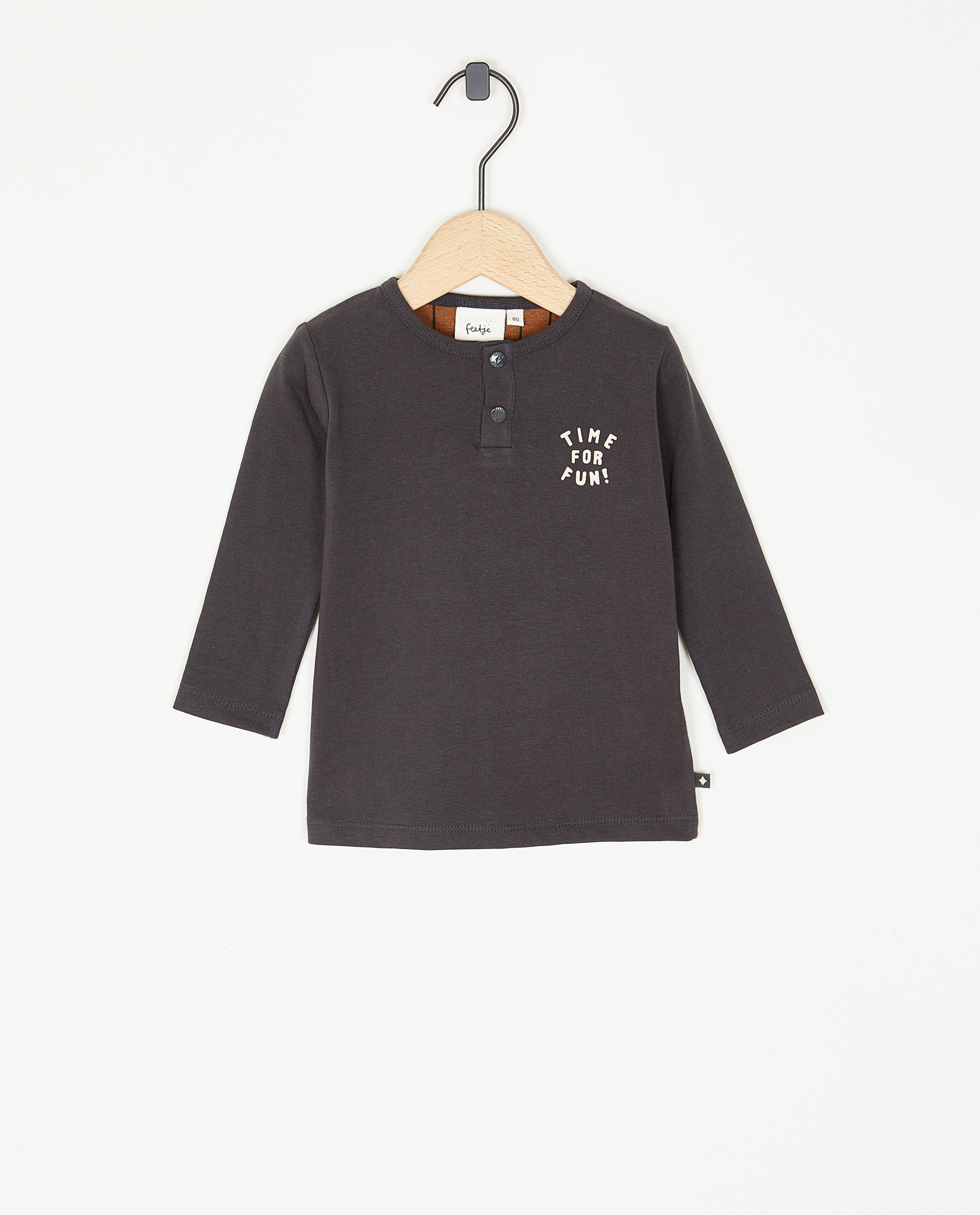 T-shirts - Donkergrijze longsleeve met opschrift