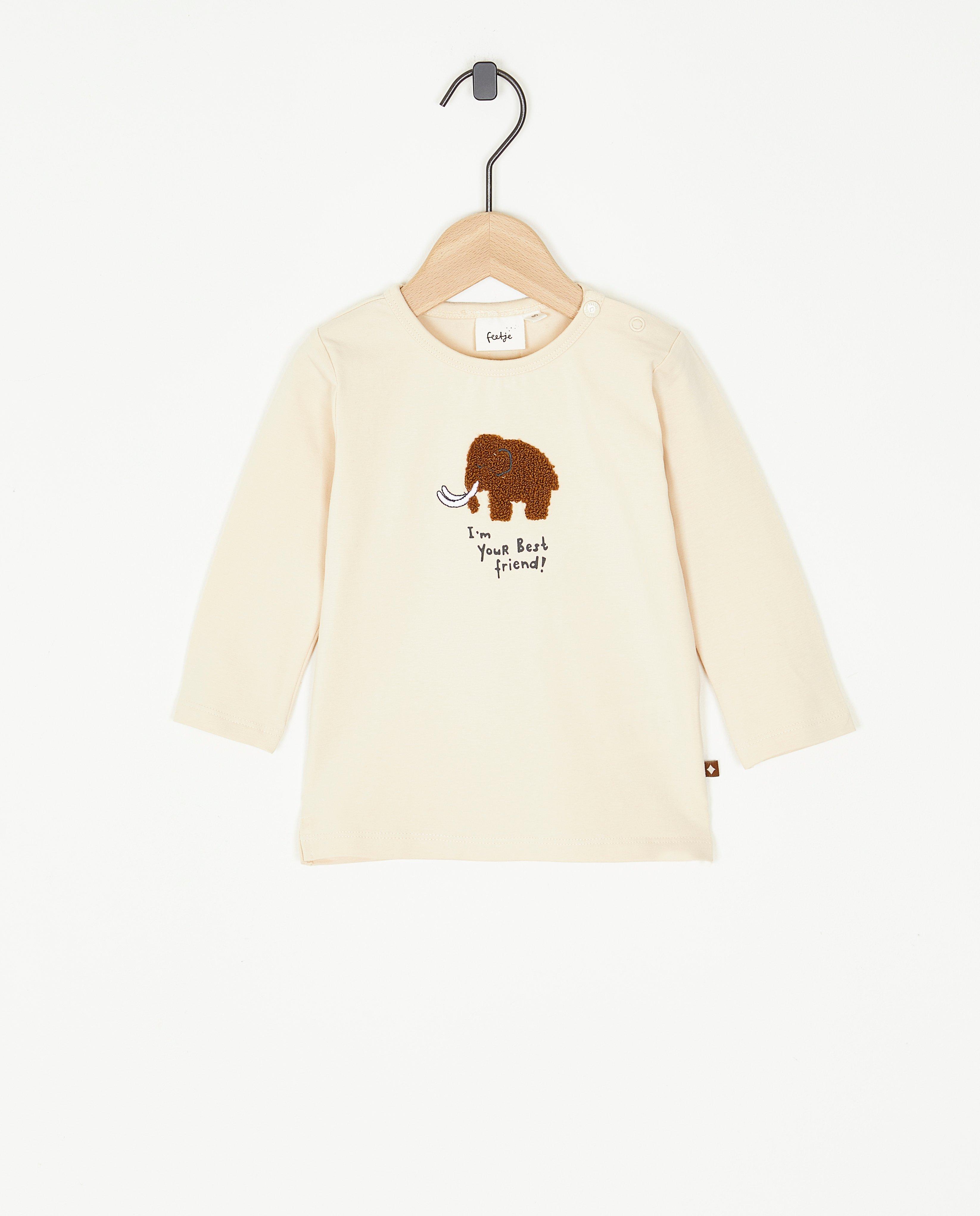 T-shirts - Beige longsleeve met bouclé-print