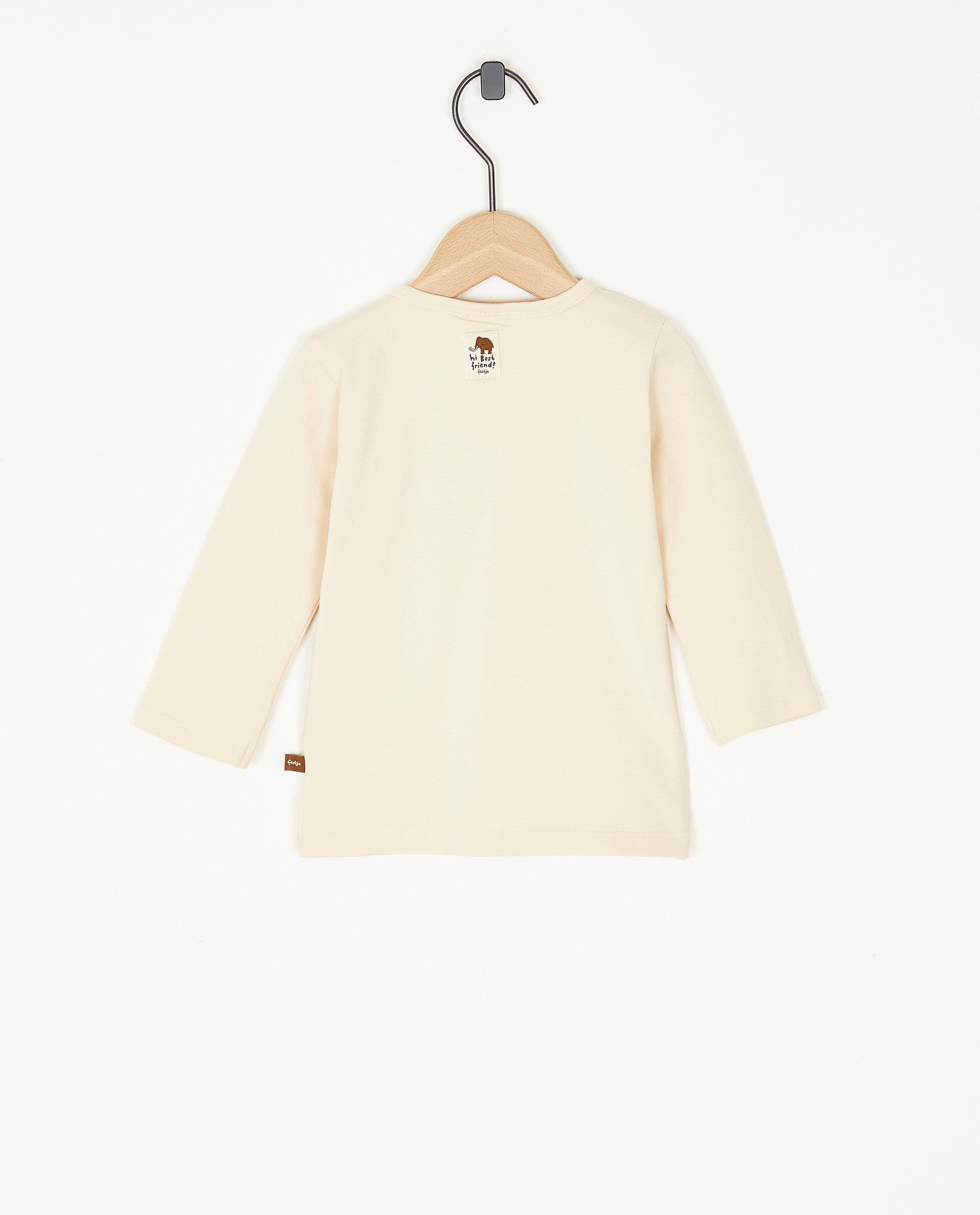 T-shirts - Beige longsleeve met bouclé-print