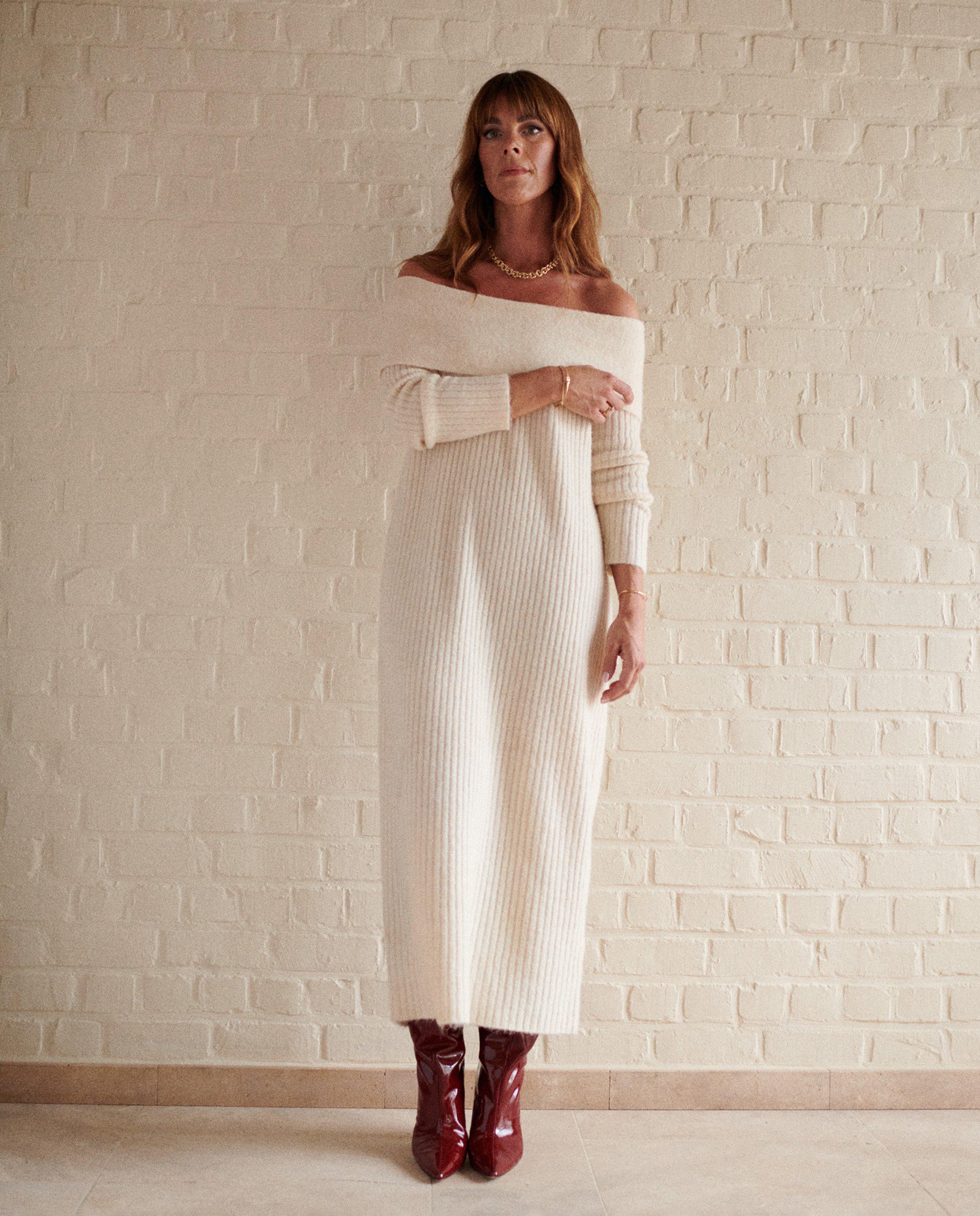 Kleedjes - Gebreide off-the-shoulderjurk