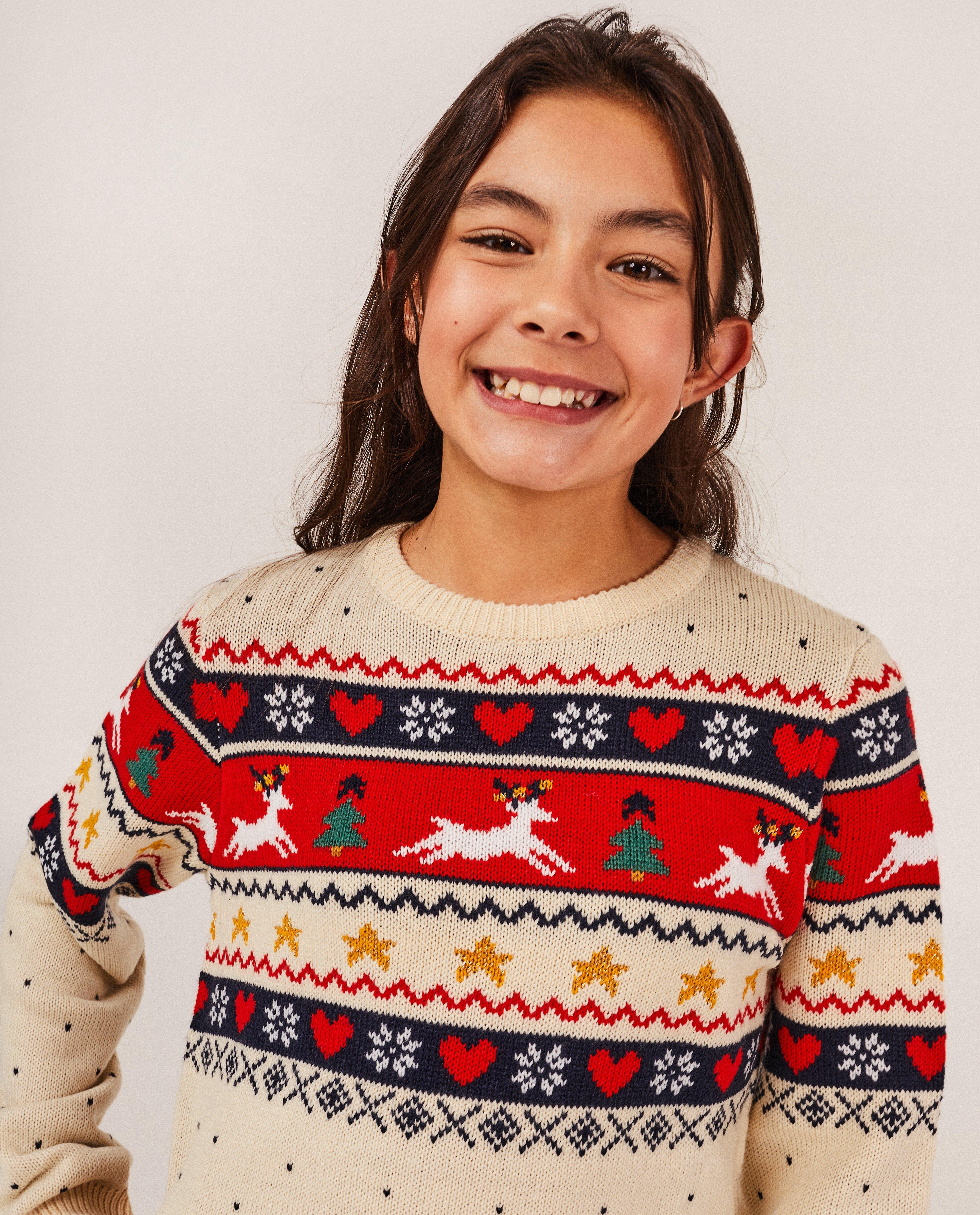 Truien - Witte kersttrui, 7-14 jaar